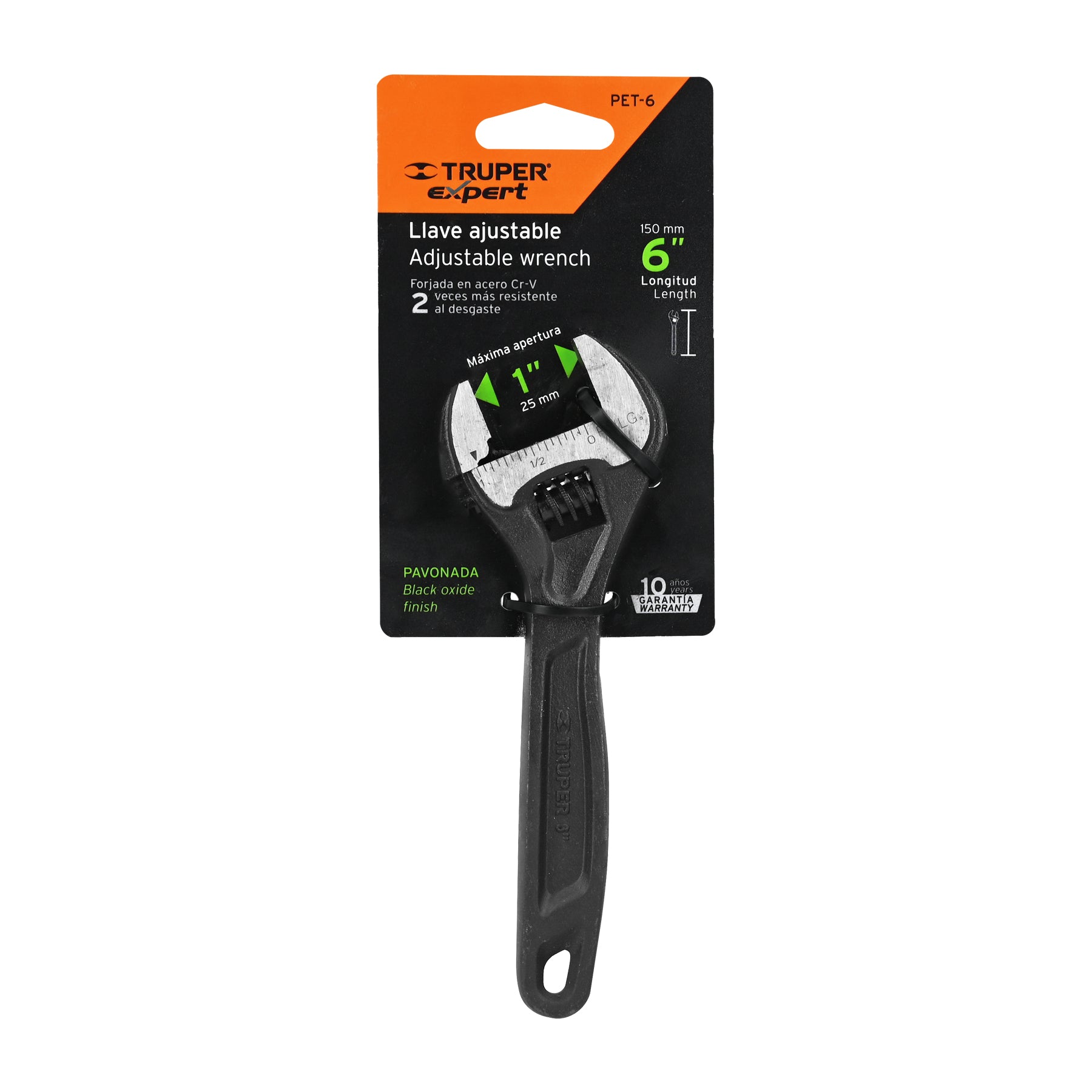 Llave ajustable (perico) 6" profesional pavonada, EXPERT