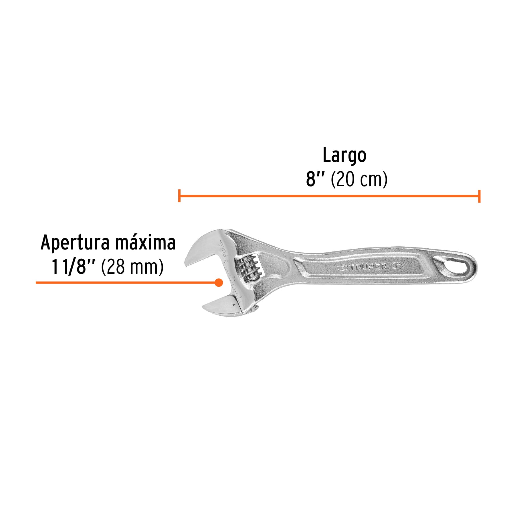 Llave ajustable (perico) 8" profesional cromada, EXPERT