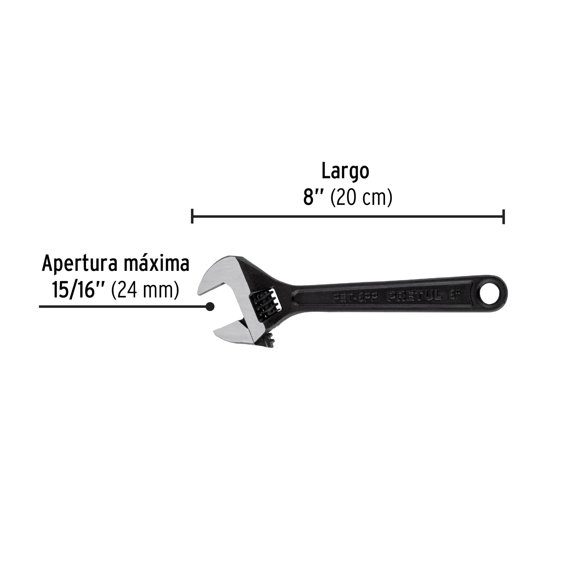 Llave ajustable (perico) 8" pavonada, PRETUL