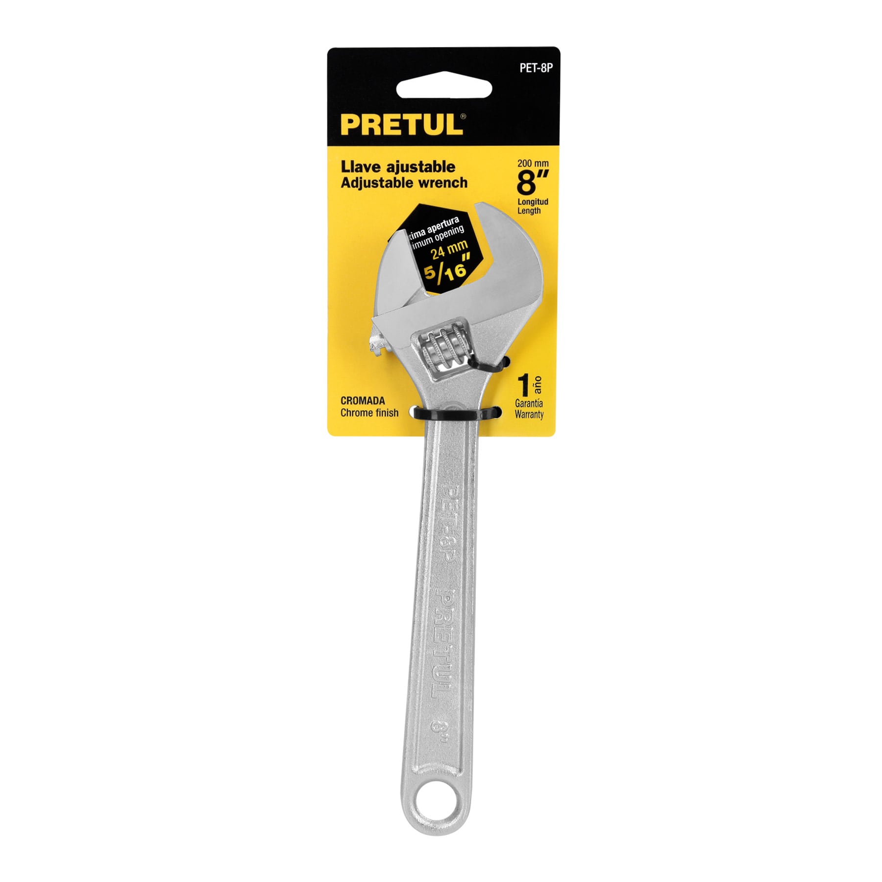 Llave ajustable (perico) 8" cromada, PRETUL