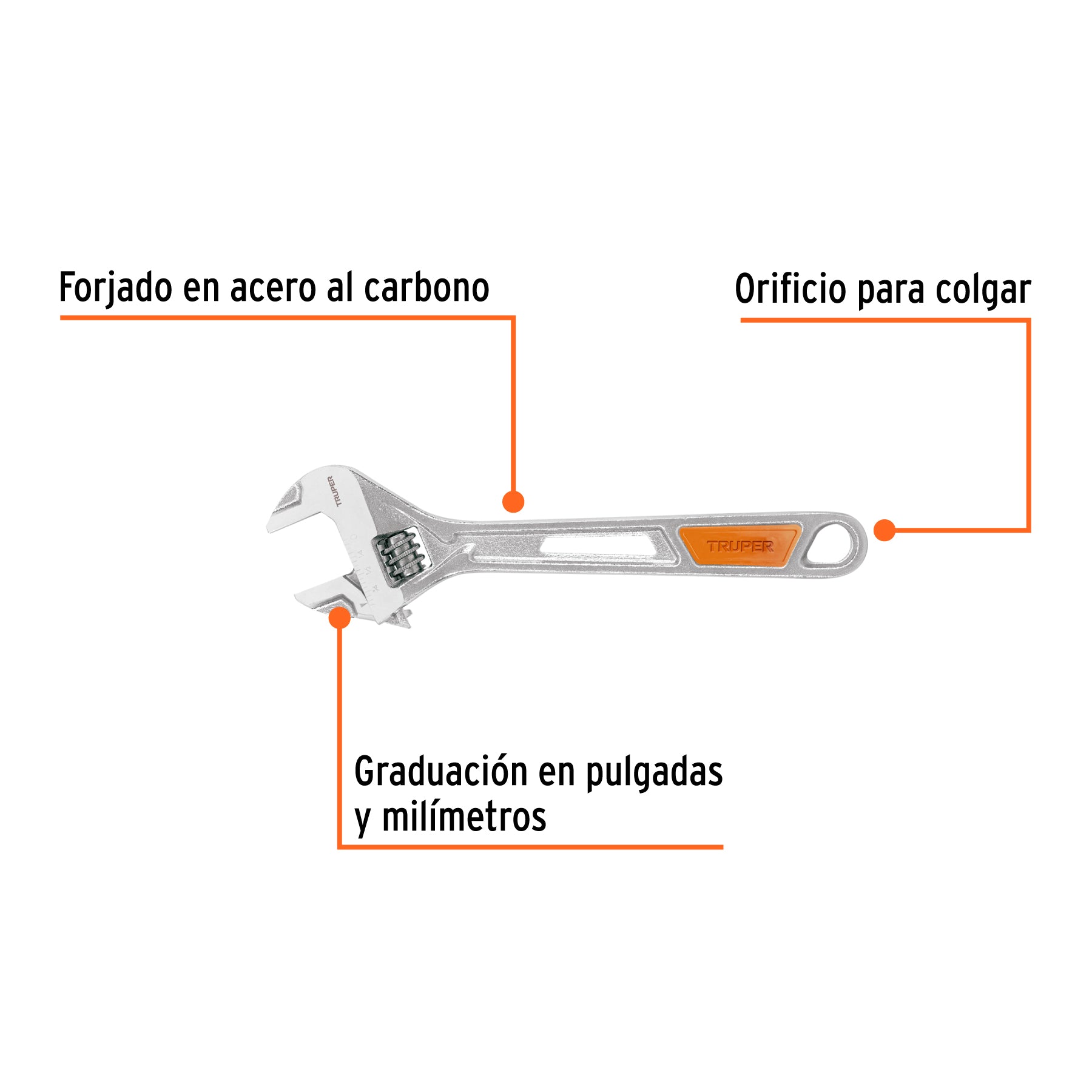 Llave ajustable (perico) 8" cromada, TRUPER