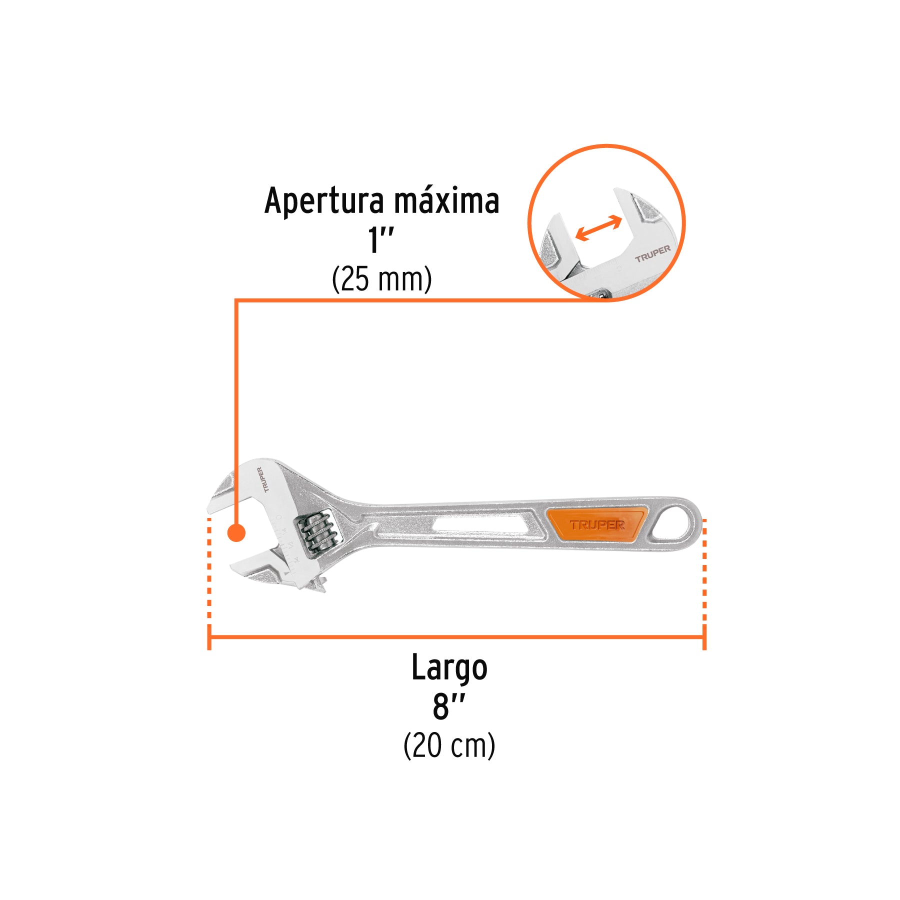 Llave ajustable (perico) 8" cromada, TRUPER