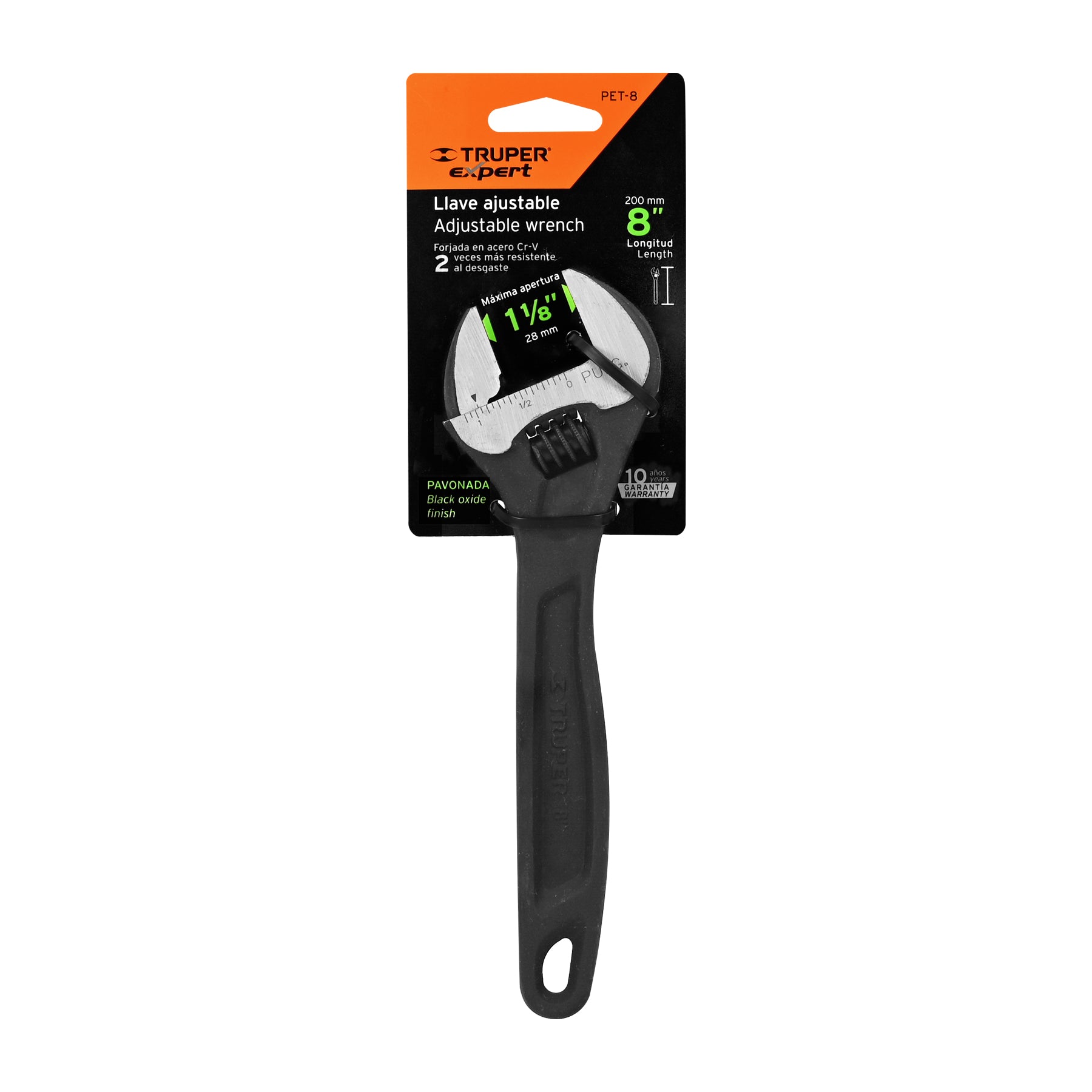 Llave ajustable (perico) 8" profesional pavonada, EXPERT