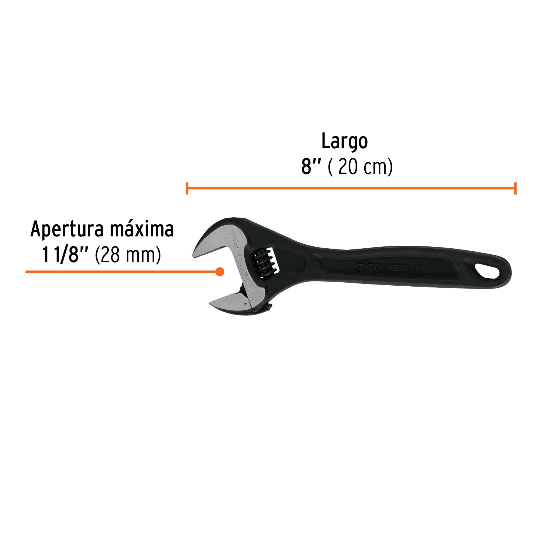 Llave ajustable (perico) 8" profesional pavonada, EXPERT