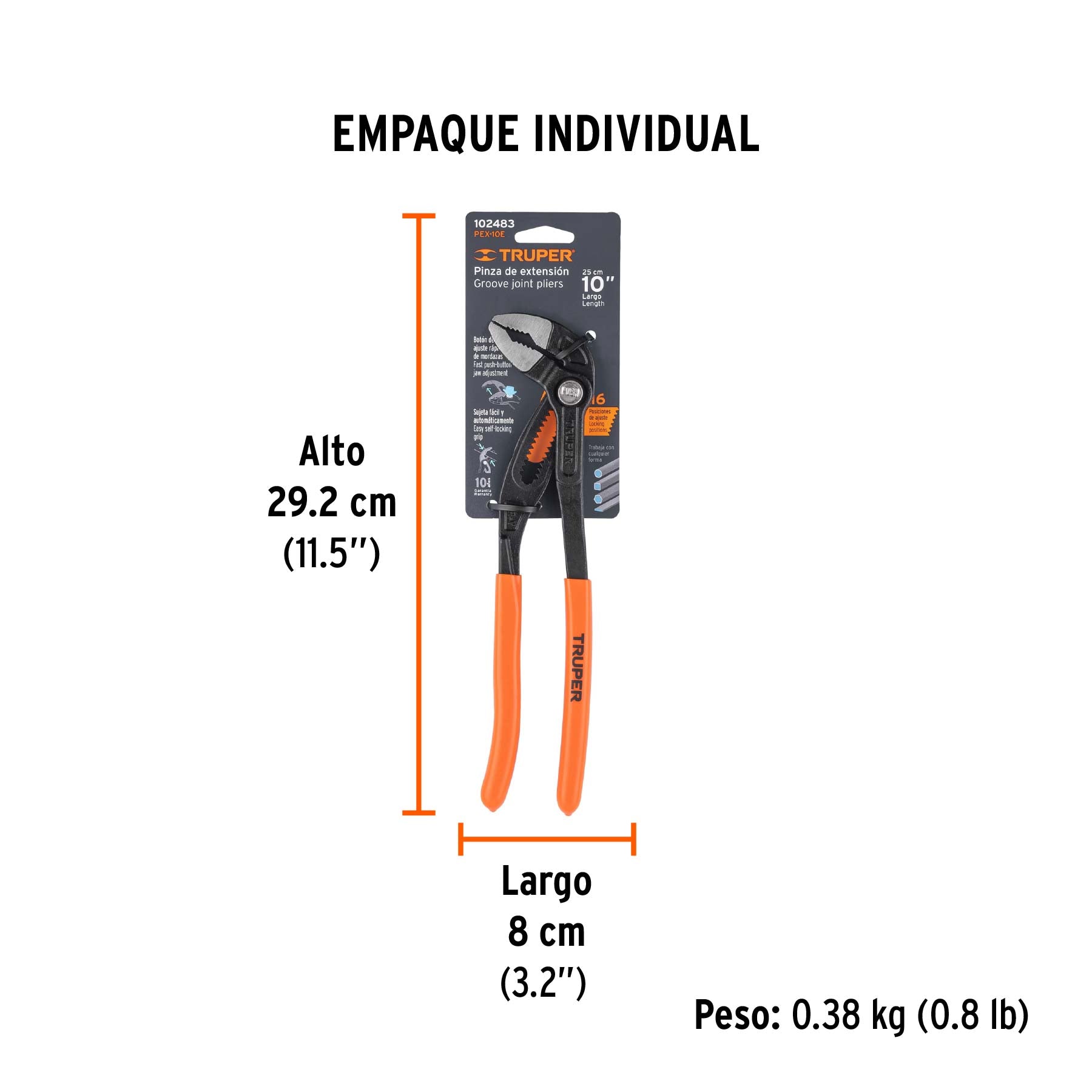 Pinza de extensión 10", mango de PVC, TRUPER - Empaque
