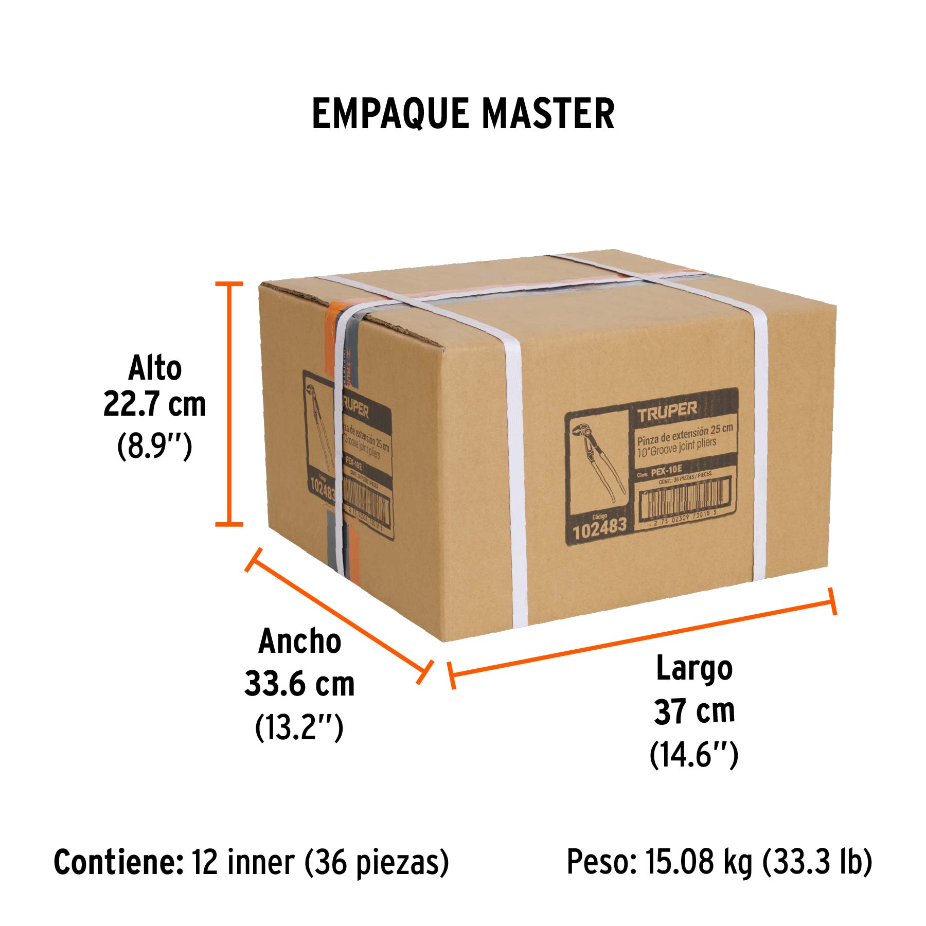 Pinza de extensión 10", mango de PVC, TRUPER - Empaque