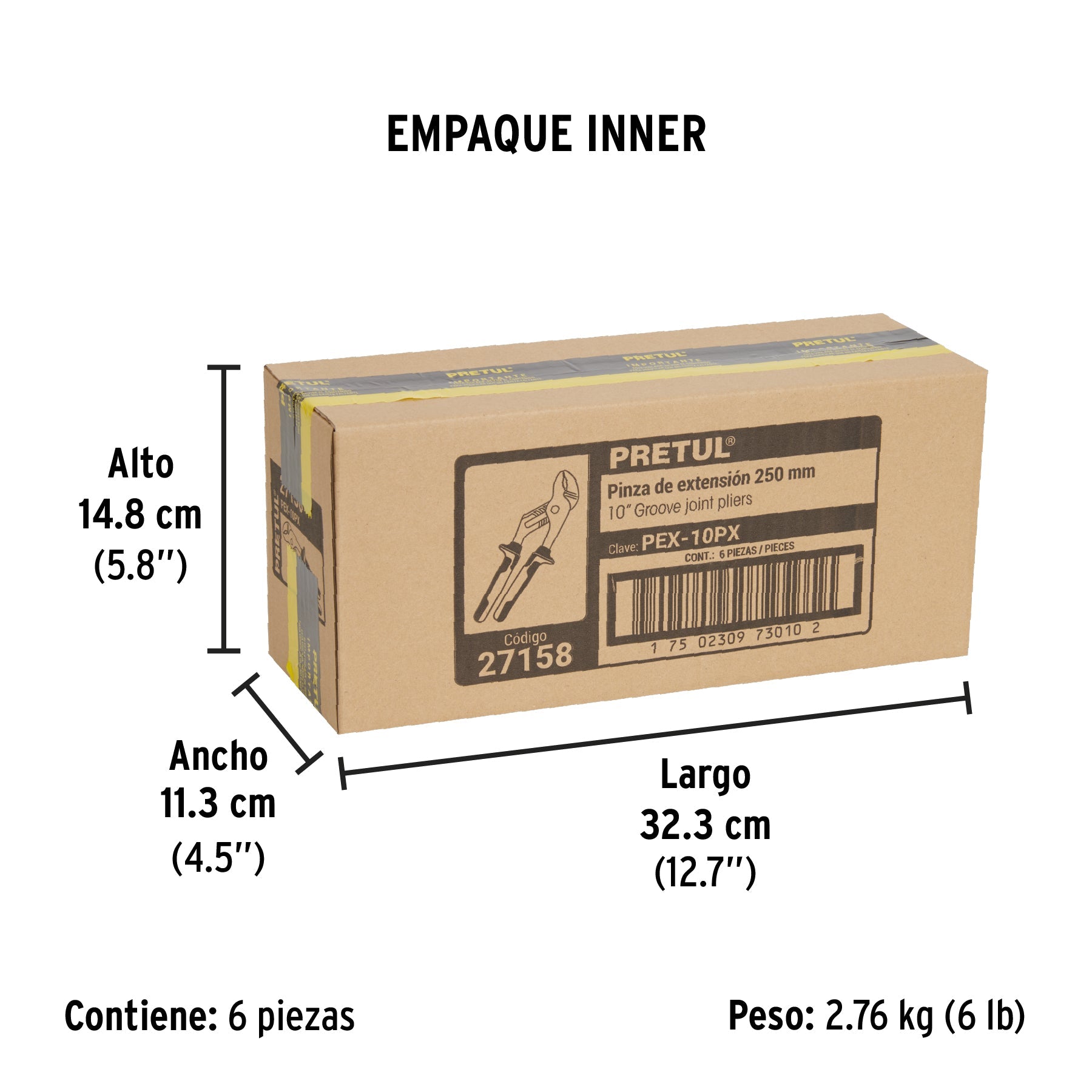 Pinza de extensión 10" mango Comfort Grip, PRETUL - Empaque