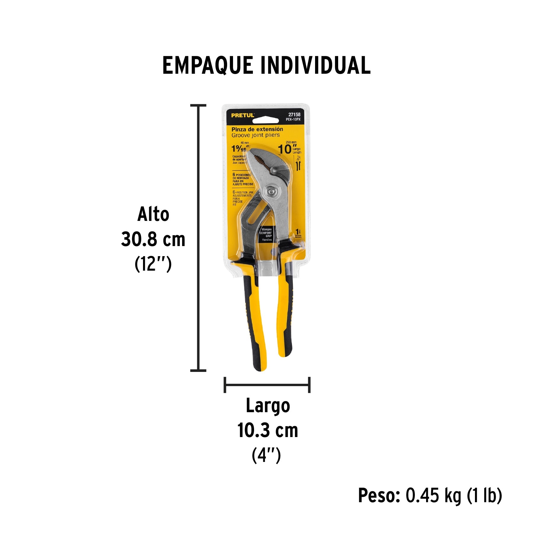 Pinza de extensión 10" mango Comfort Grip, PRETUL - Empaque