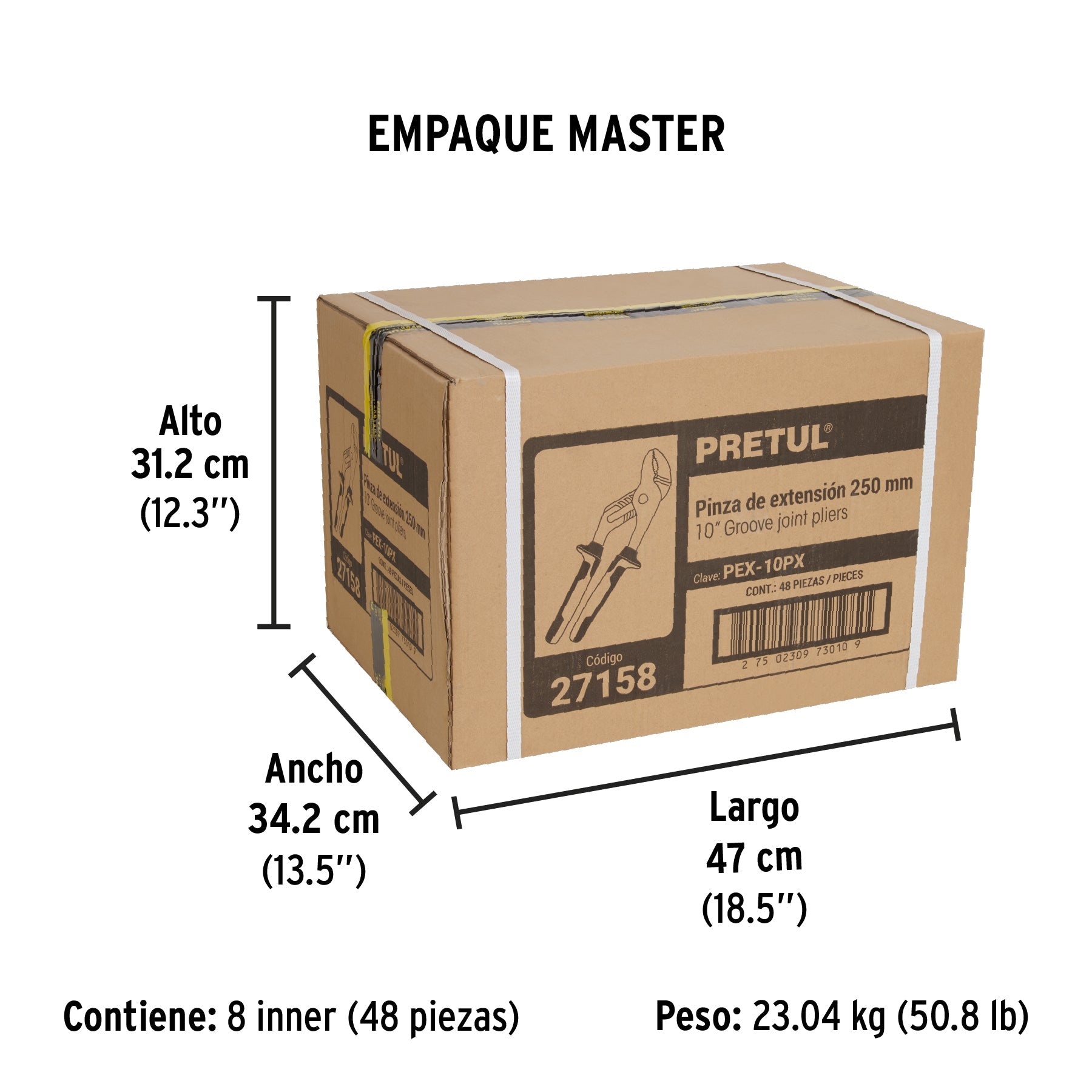 Pinza de extensión 10" mango Comfort Grip, PRETUL - Empaque