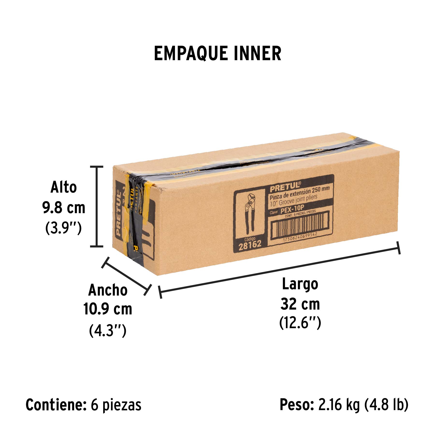Pinza de extensión 10" mango de PVC, PRETUL - Empaque