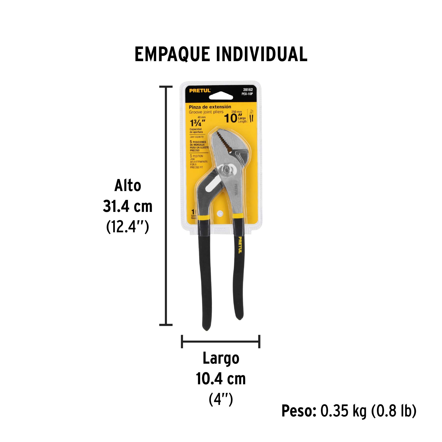Pinza de extensión 10" mango de PVC, PRETUL - Empaque