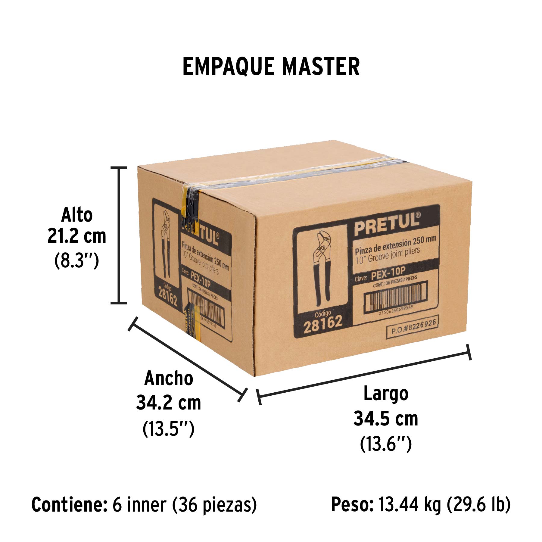 Pinza de extensión 10" mango de PVC, PRETUL - Empaque