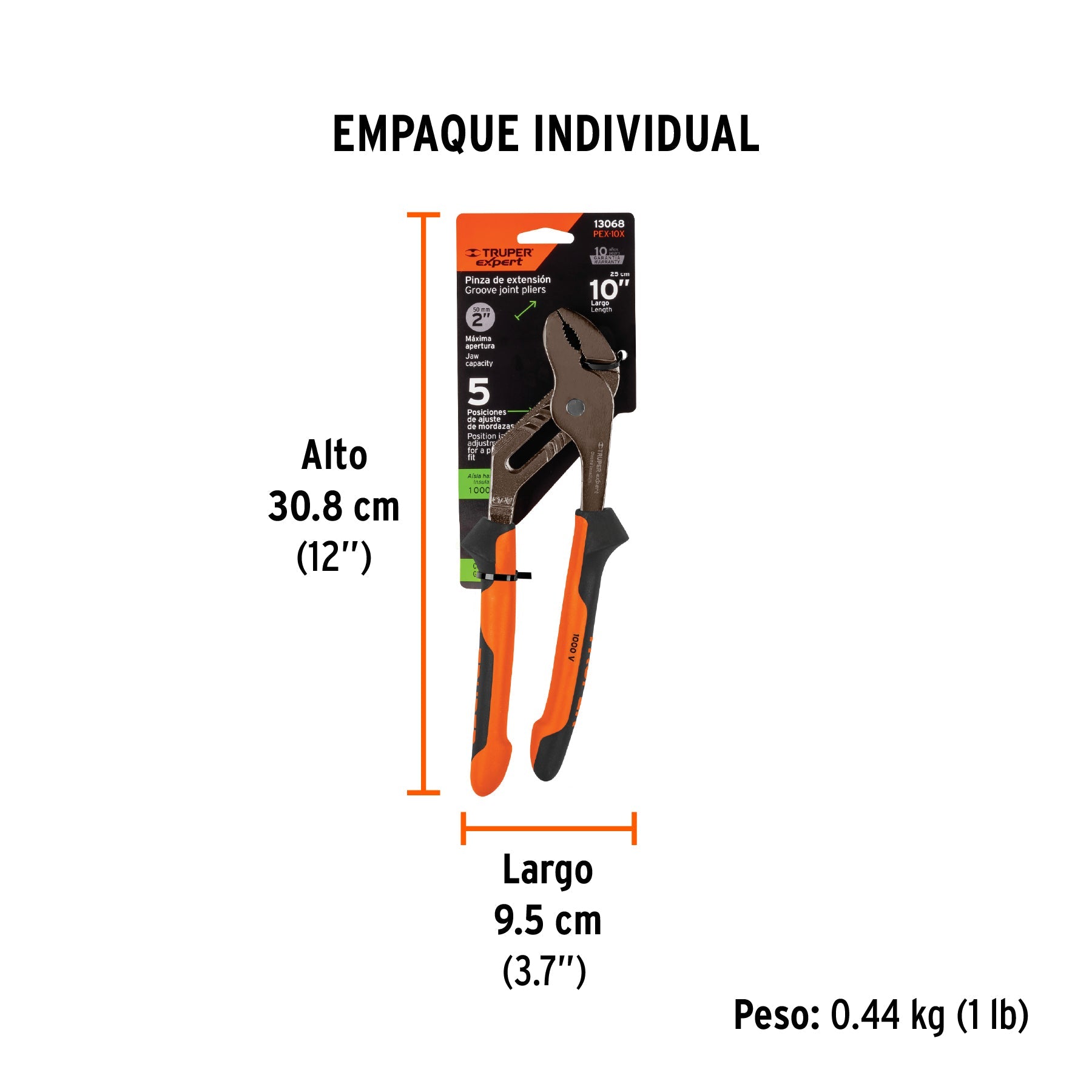 Pinzas de extensión 10" mango Comfort Grip, TRUPER EXPERT - Empaque