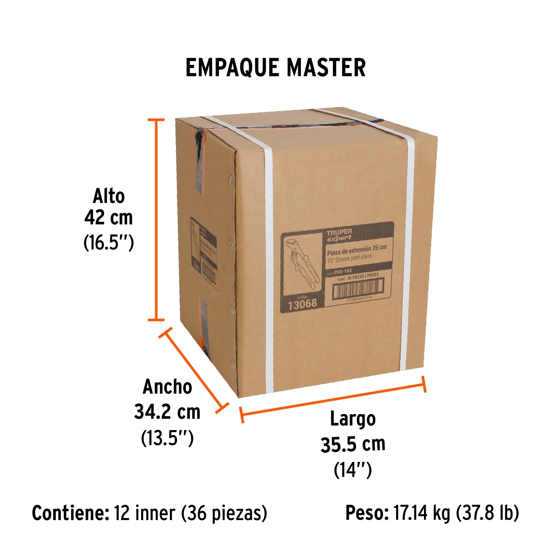 Pinzas de extensión 10" mango Comfort Grip, TRUPER EXPERT - Empaque