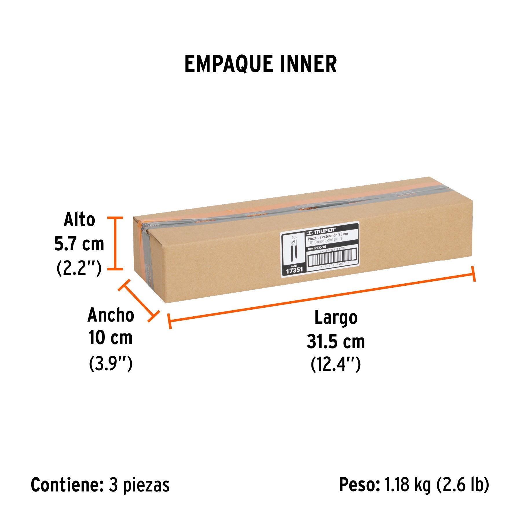 Pinza de extensión 10" mango de PVC, TRUPER - Empaque