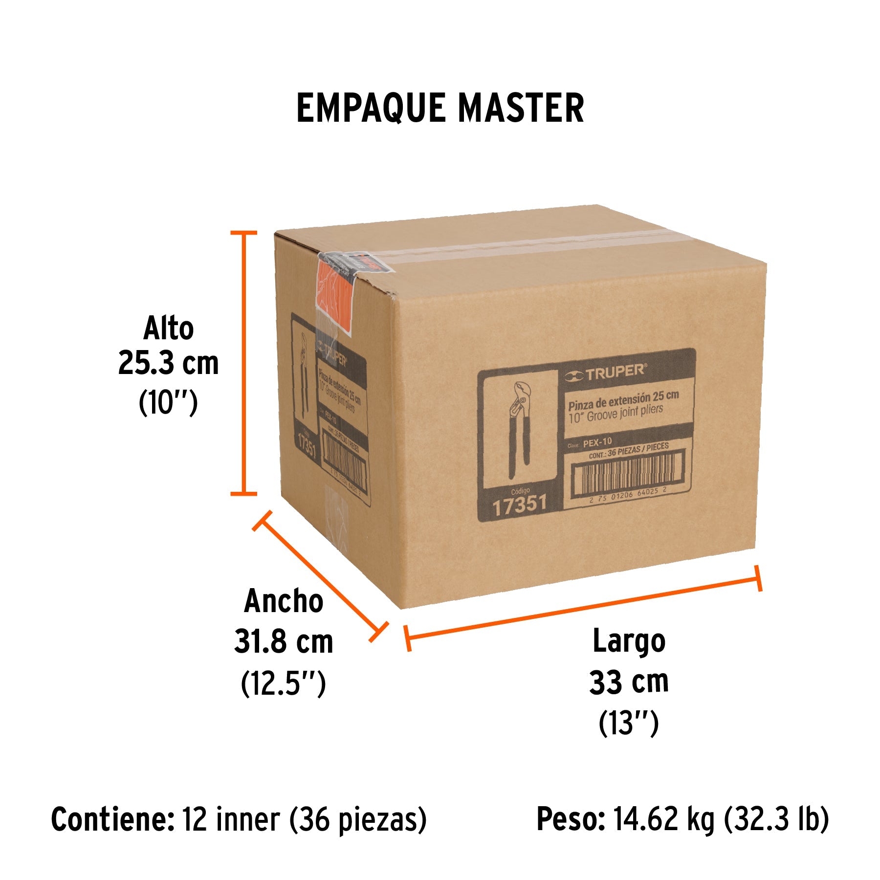 Pinza de extensión 10" mango de PVC, TRUPER - Empaque