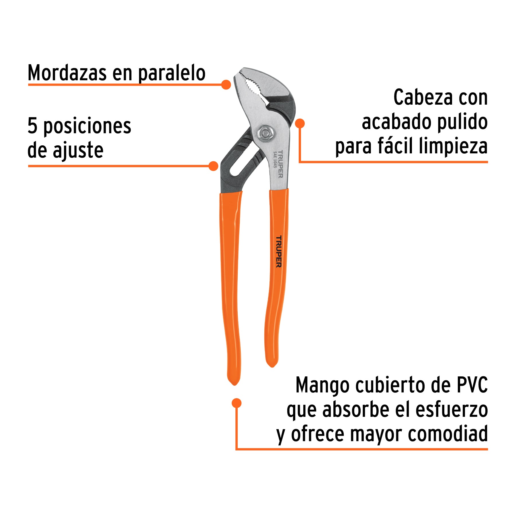 Pinza de extensión 10" mango de PVC, TRUPER