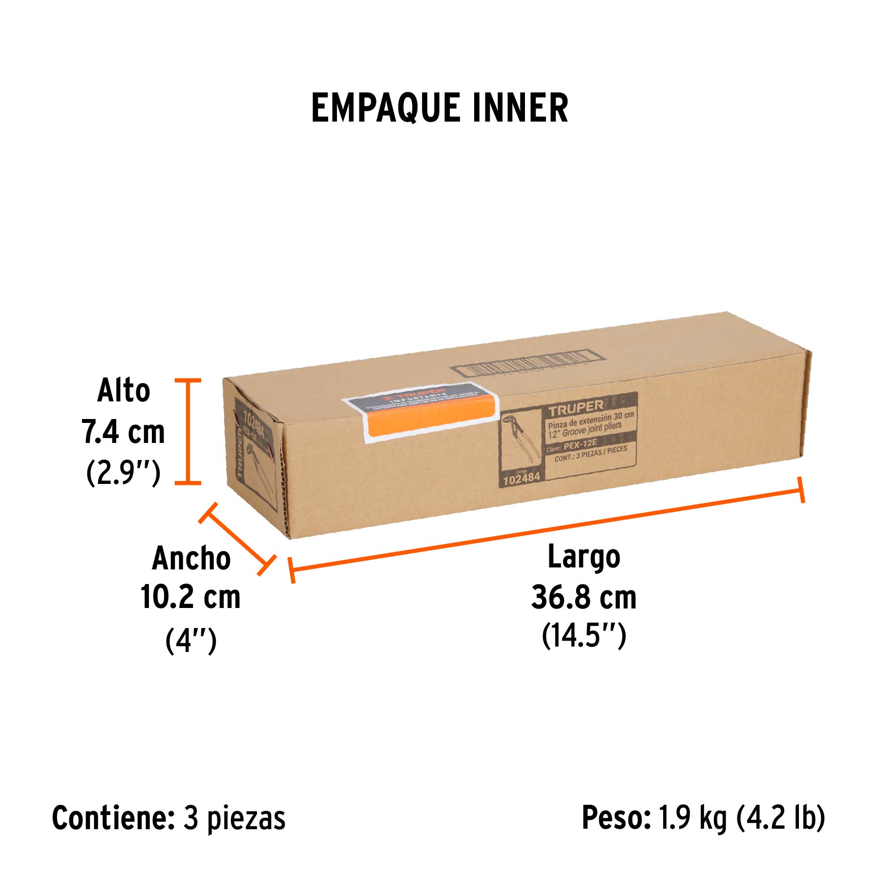 Pinza de extensión 12", mango de PVC, TRUPER - Empaque