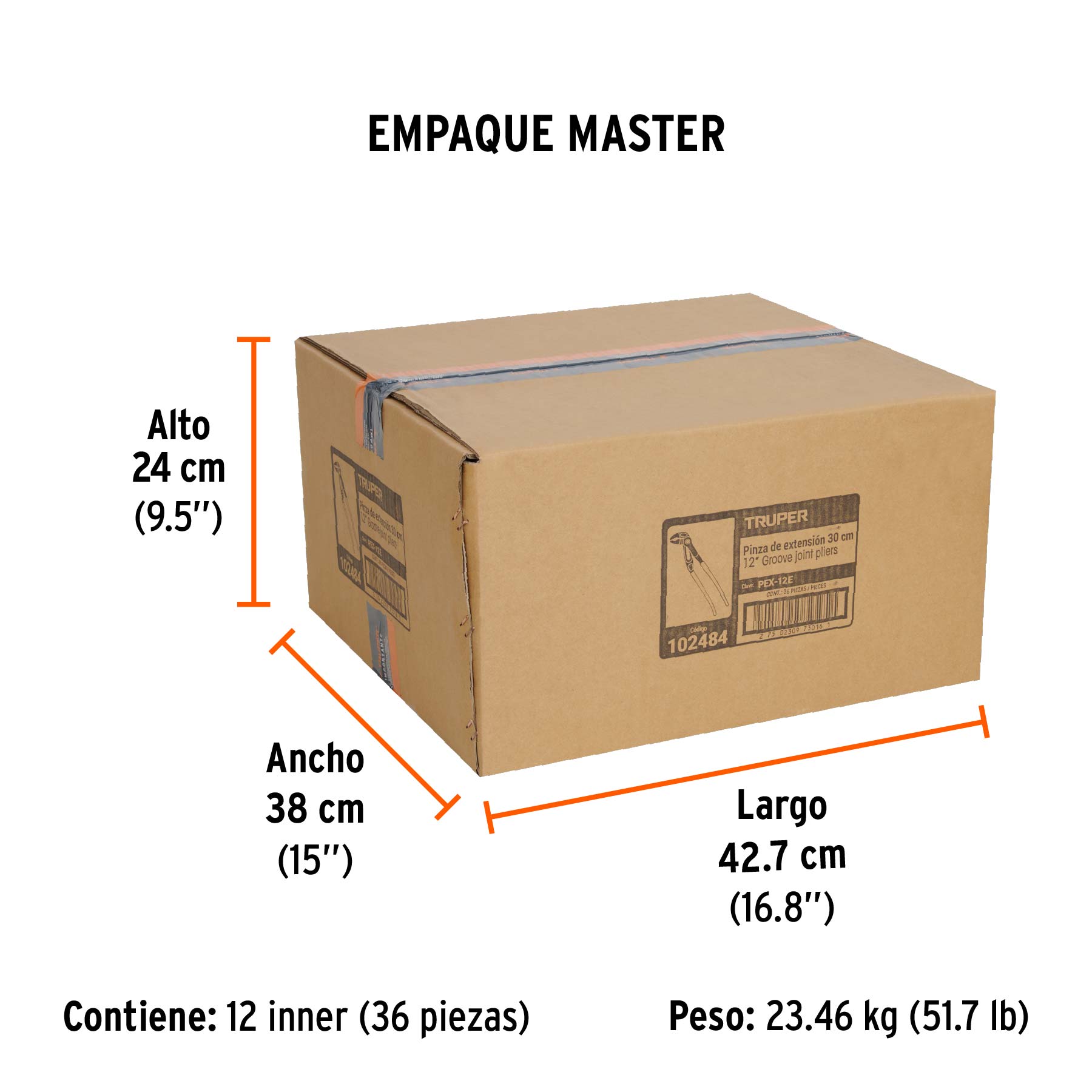 Pinza de extensión 12", mango de PVC, TRUPER - Empaque