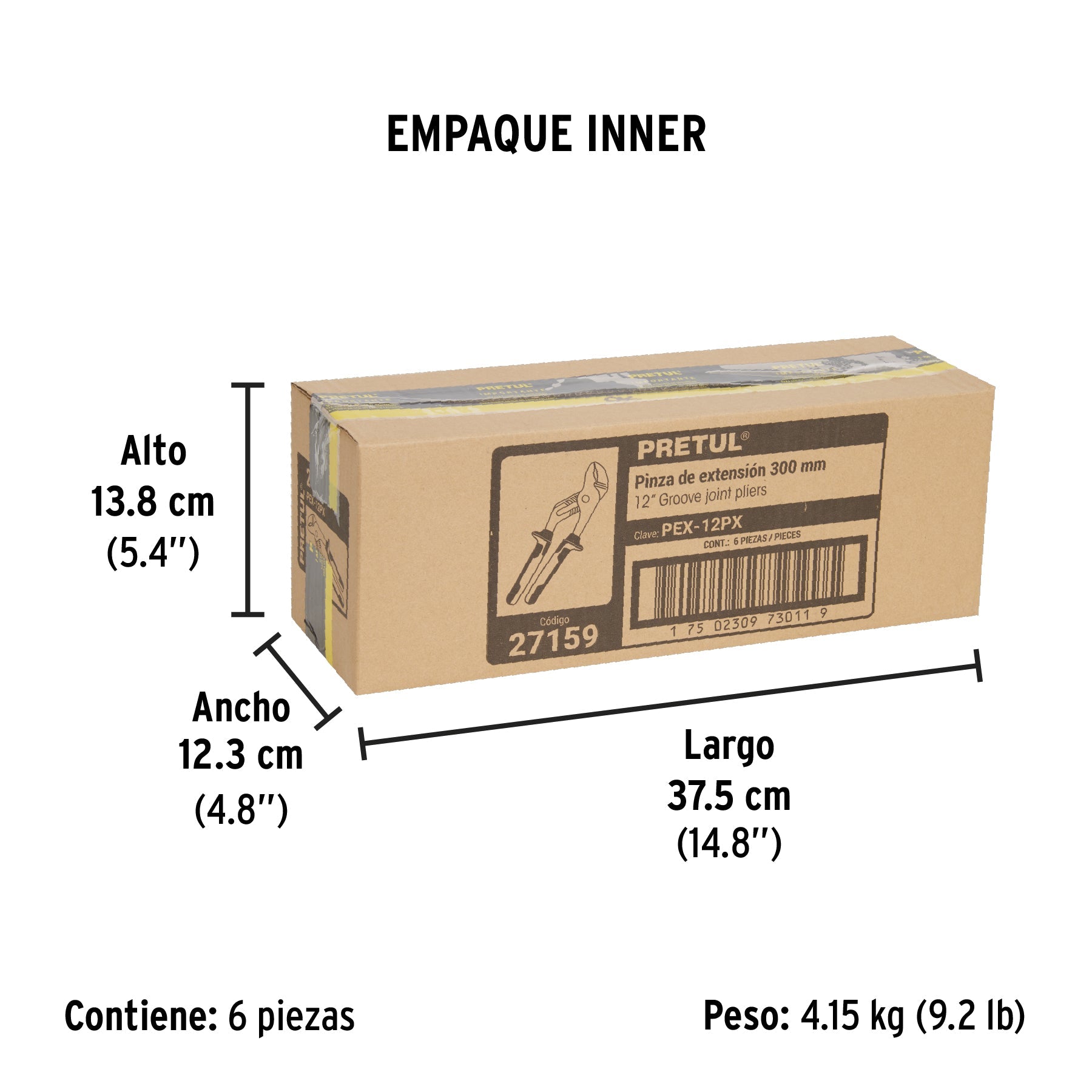 Pinza de extensión 12" mango Comfort Grip, PRETUL - Empaque