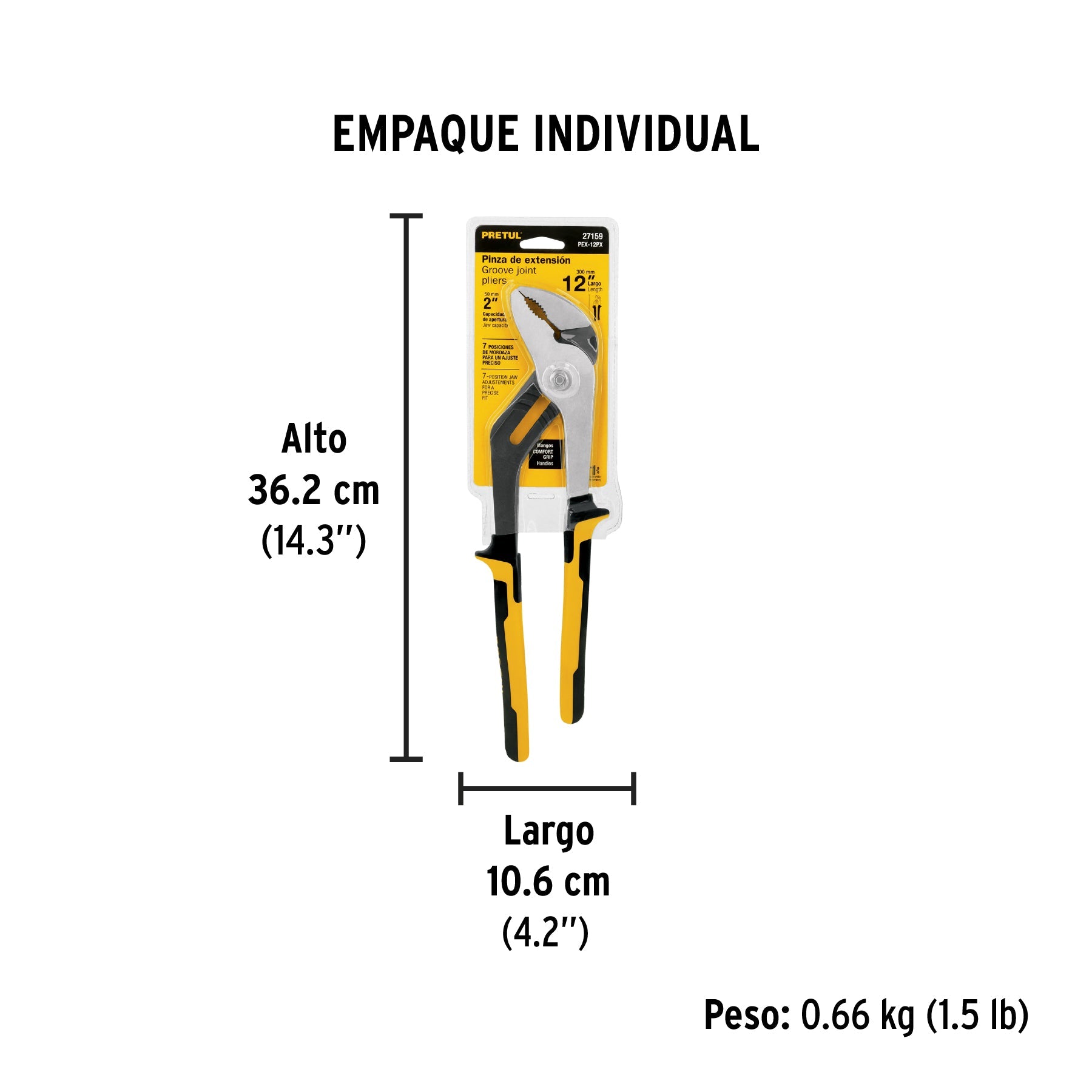 Pinza de extensión 12" mango Comfort Grip, PRETUL - Empaque