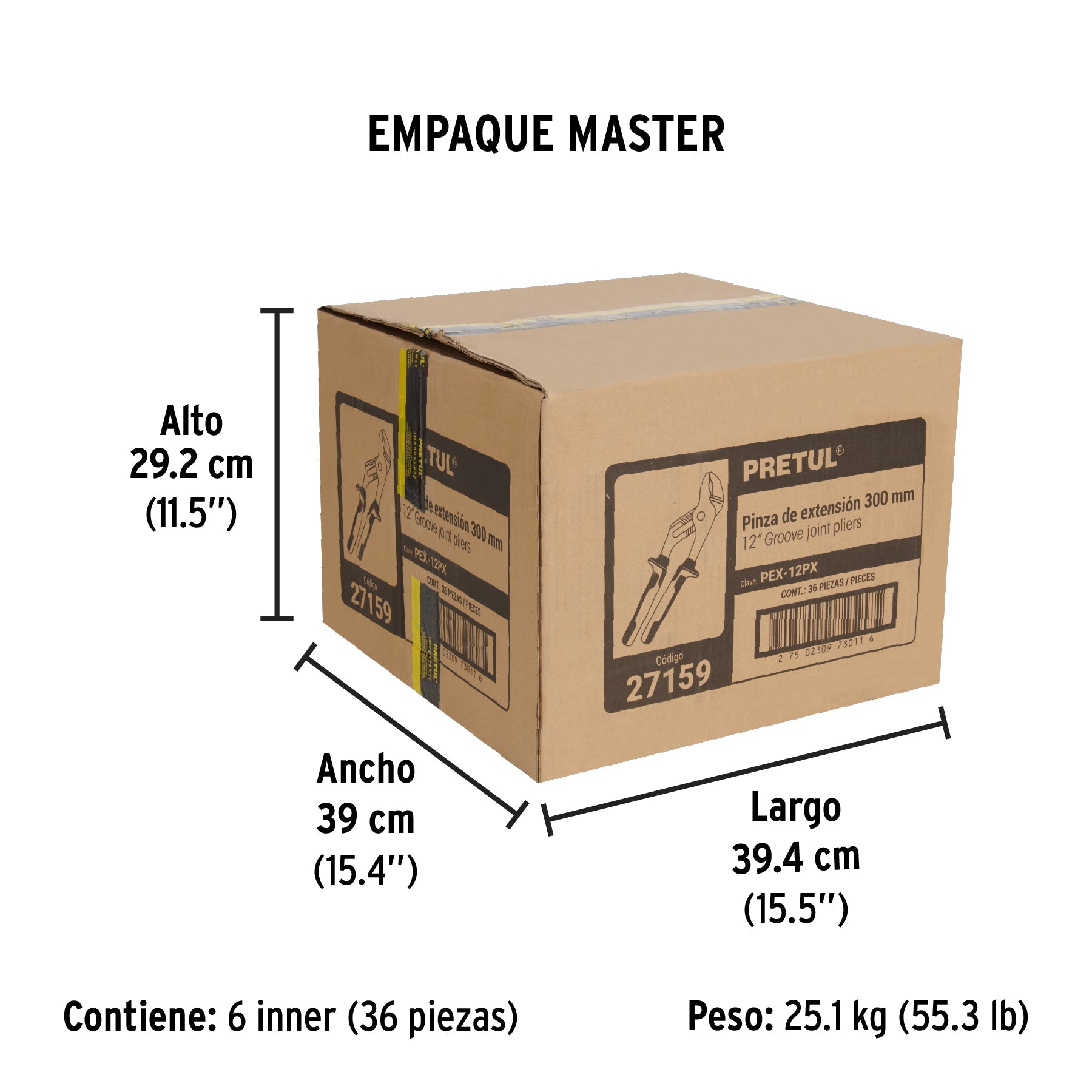 Pinza de extensión 12" mango Comfort Grip, PRETUL - Empaque