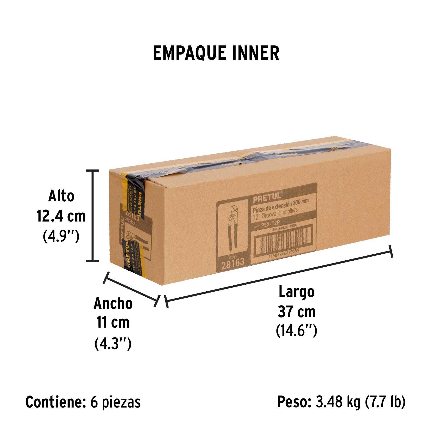 Pinza de extensión 12" mango de PVC, PRETUL - Empaque