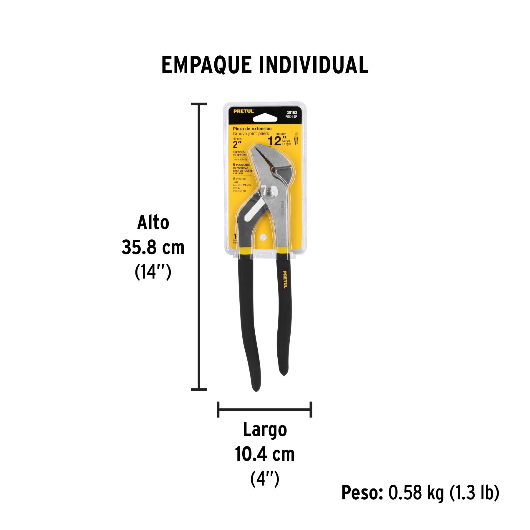 Pinza de extensión 12" mango de PVC, PRETUL - Empaque