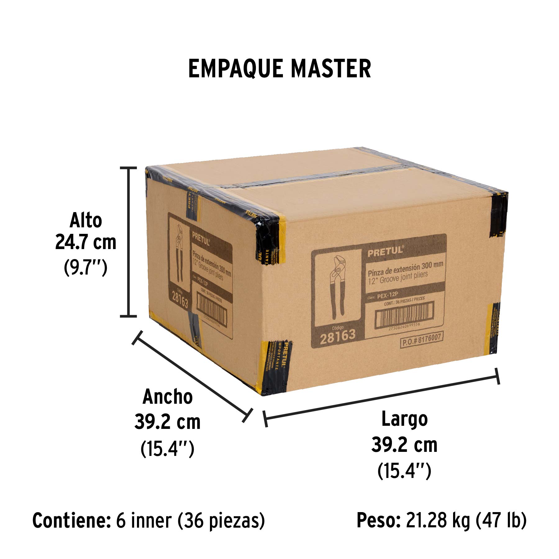 Pinza de extensión 12" mango de PVC, PRETUL - Empaque