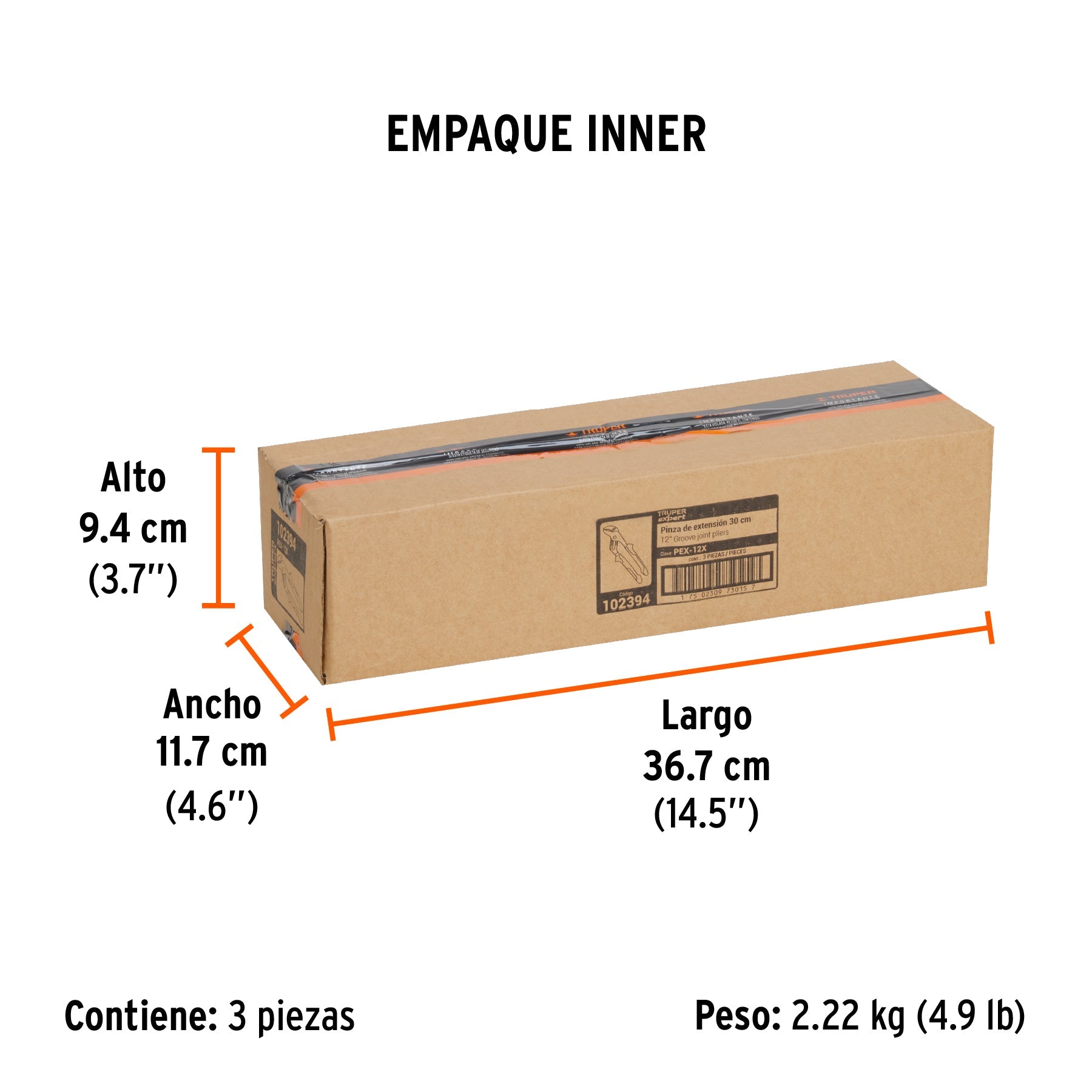 Pinzas de extensión 12" mango Comfort Grip, TRUPER EXPERT - Empaque