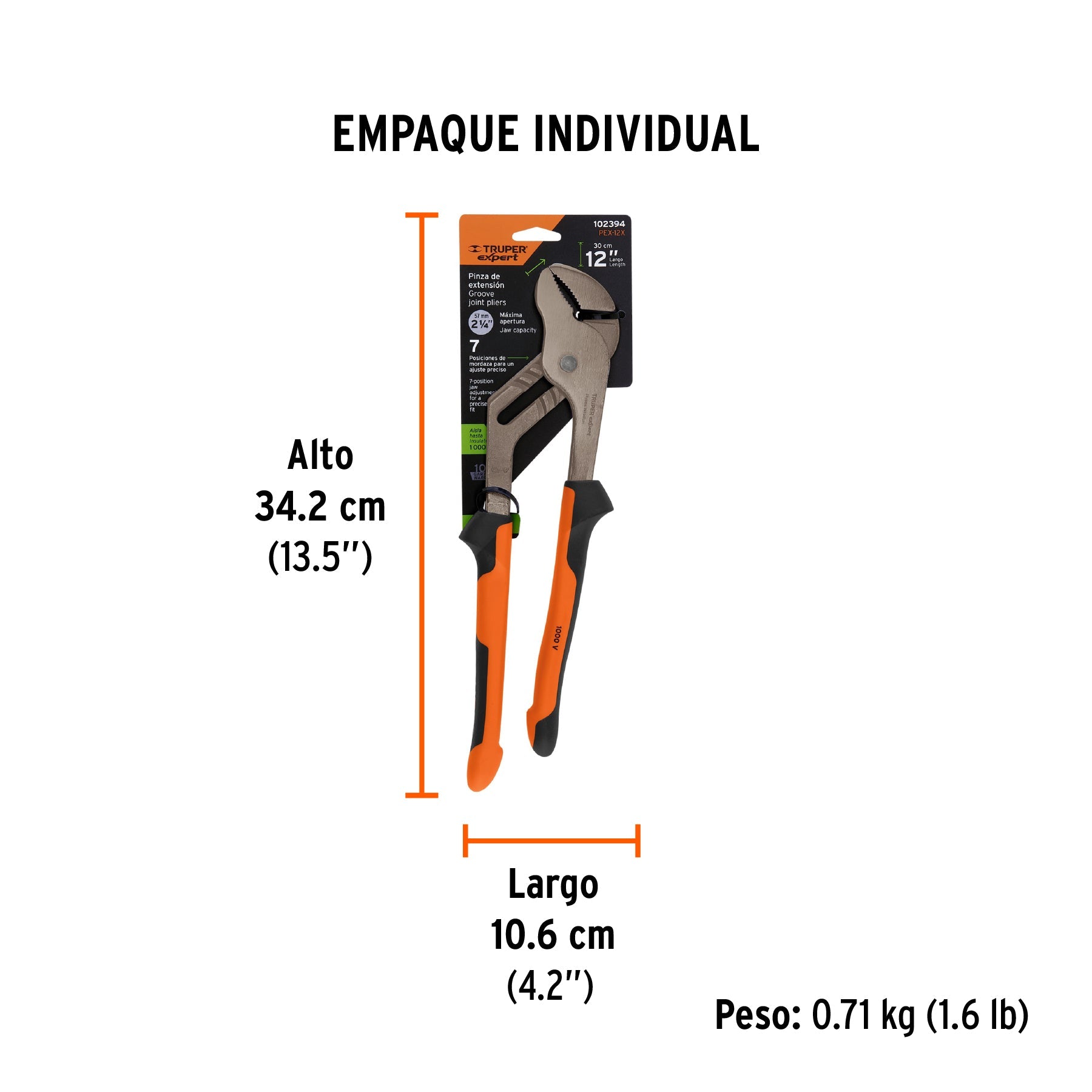 Pinzas de extensión 12" mango Comfort Grip, TRUPER EXPERT - Empaque