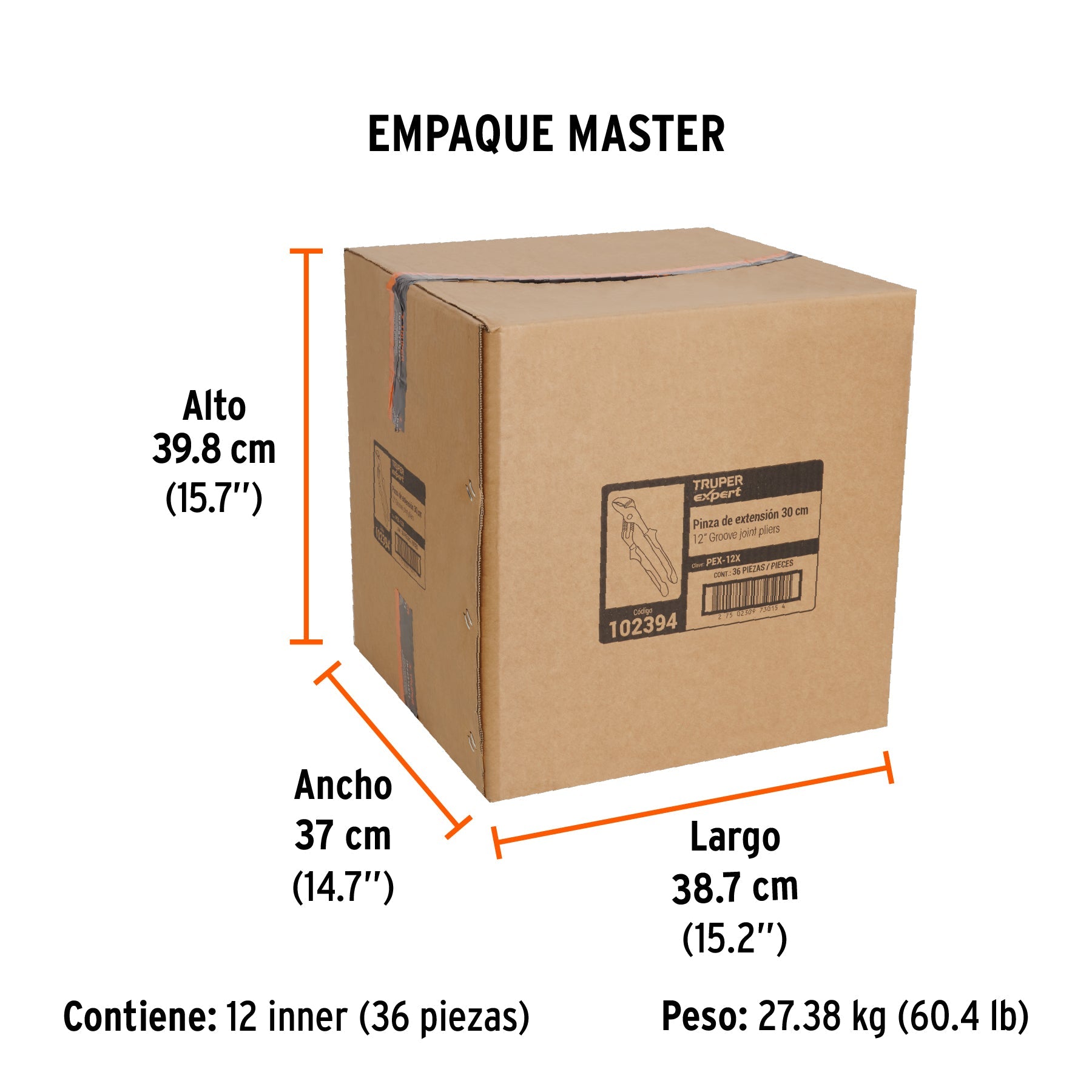 Pinzas de extensión 12" mango Comfort Grip, TRUPER EXPERT - Empaque