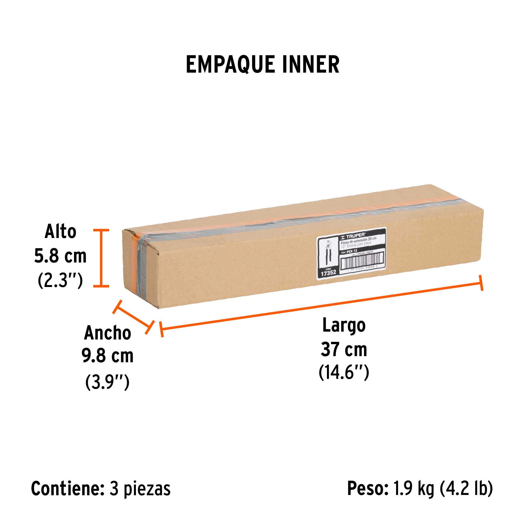 Pinza de extensión 12" mango de PVC, TRUPER - Empaque