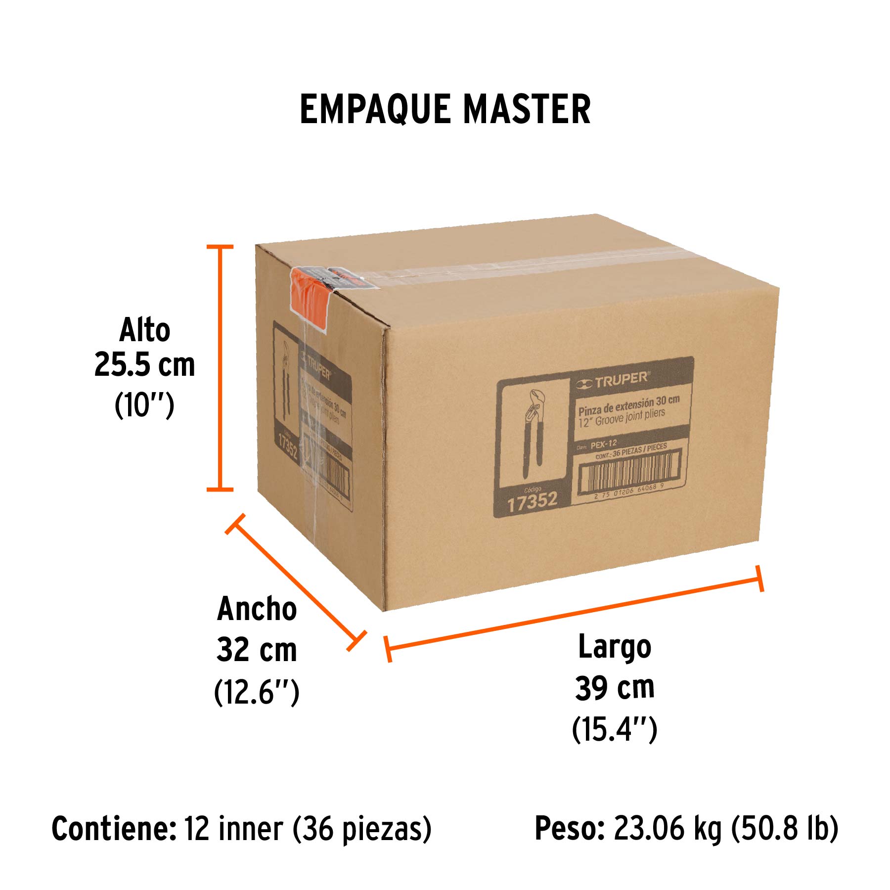 Pinza de extensión 12" mango de PVC, TRUPER - Empaque