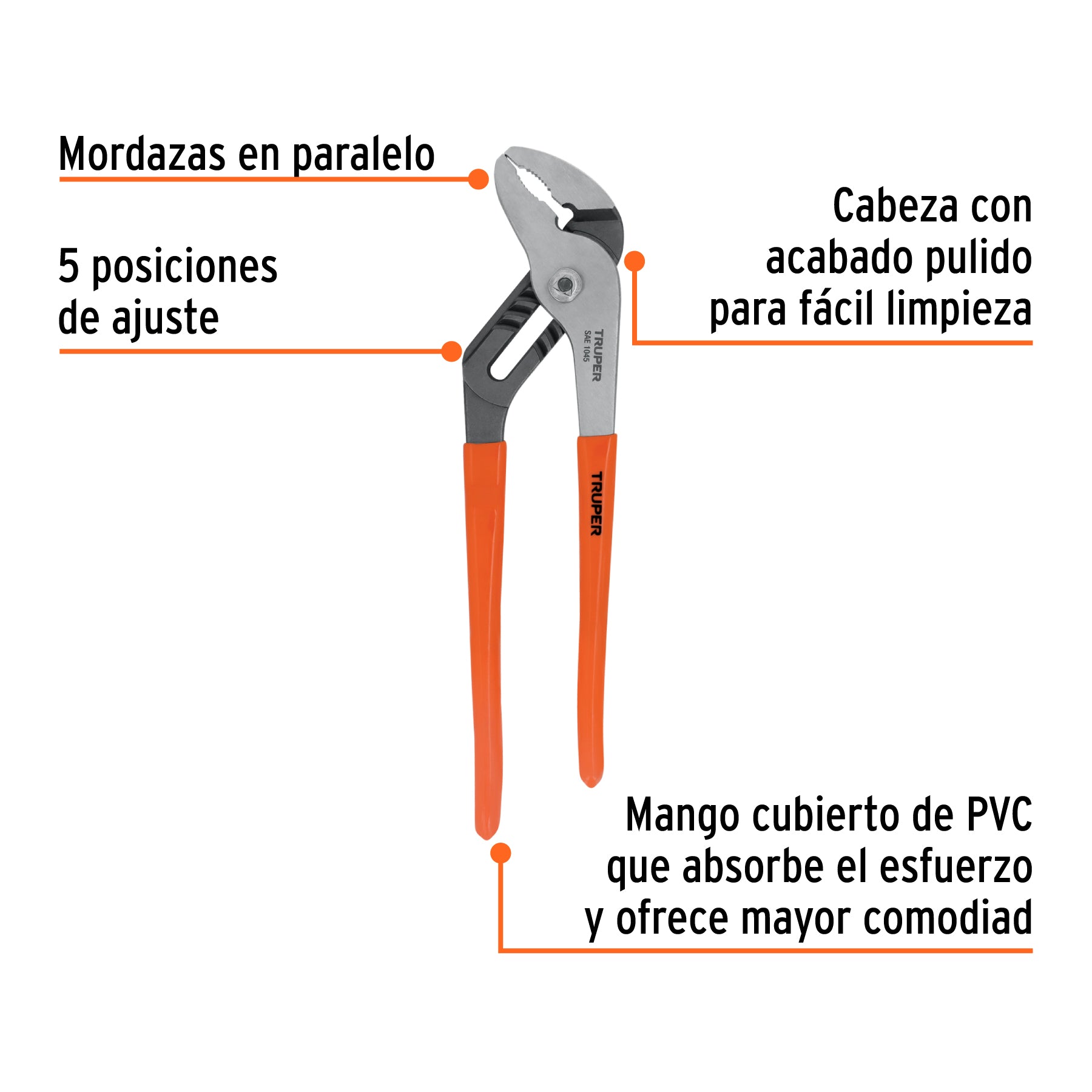 Pinza de extensión 12" mango de PVC, TRUPER