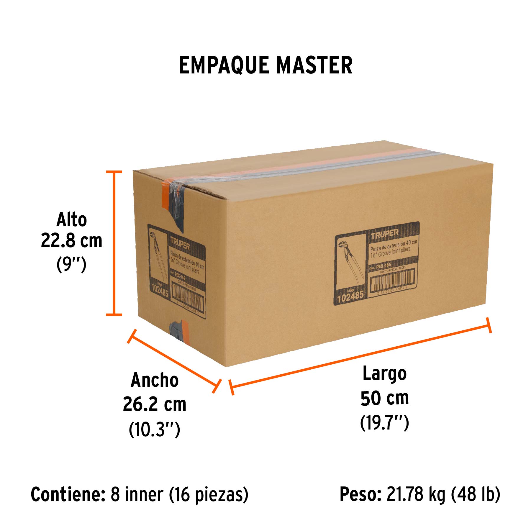 Pinza de extensión 16", mango de PVC, TRUPER - Empaque