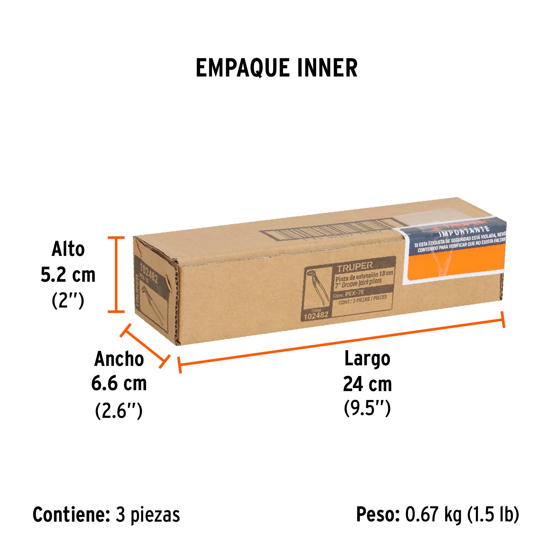 Pinza de extensión 7", mango de PVC, TRUPER - Empaque