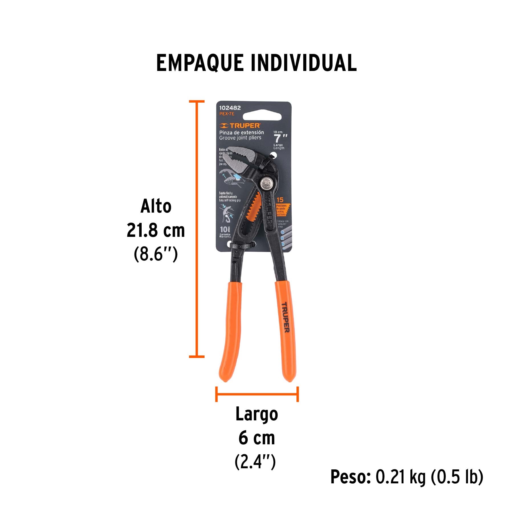 Pinza de extensión 7", mango de PVC, TRUPER - Empaque