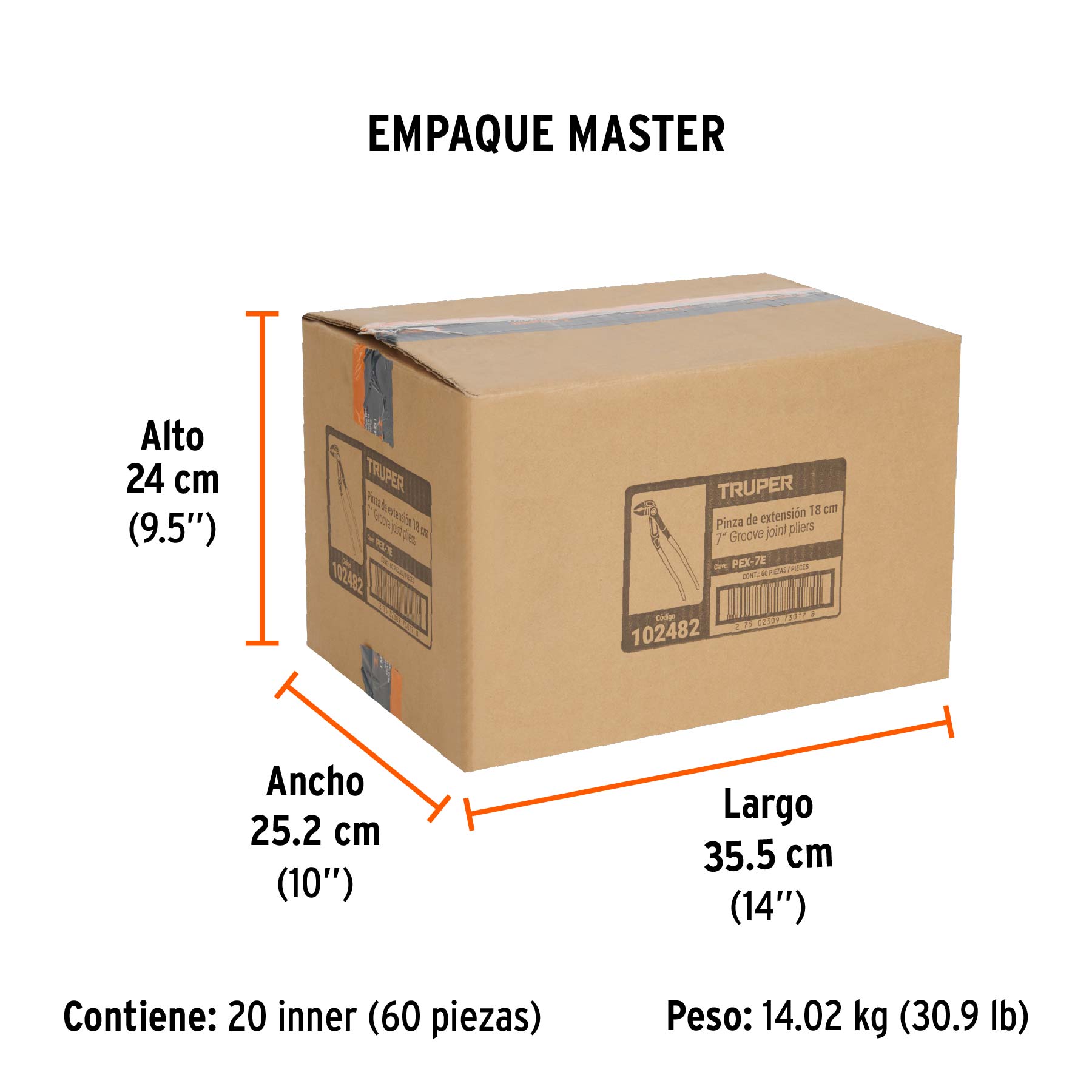 Pinza de extensión 7", mango de PVC, TRUPER - Empaque