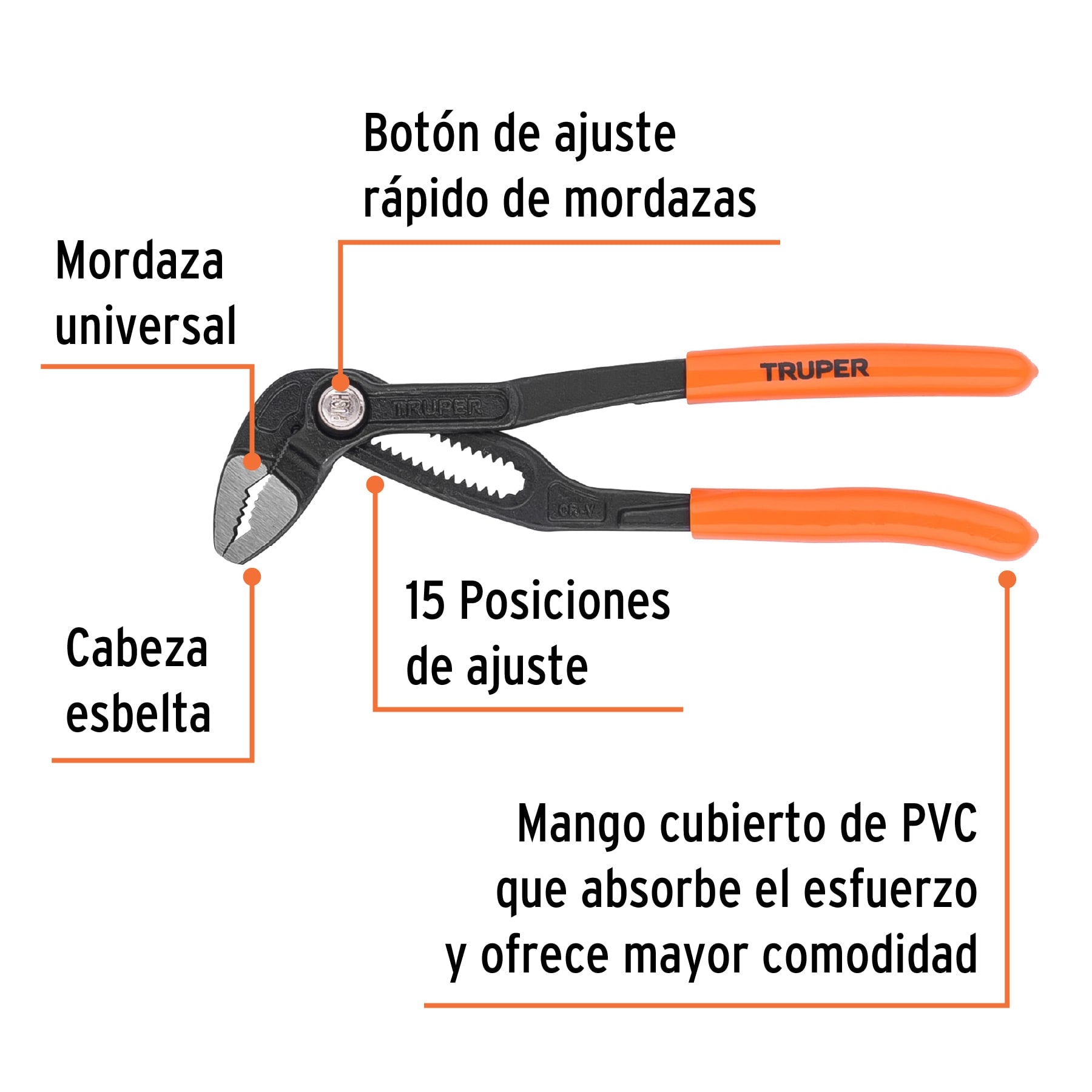 Pinza de extensión 7", mango de PVC, TRUPER