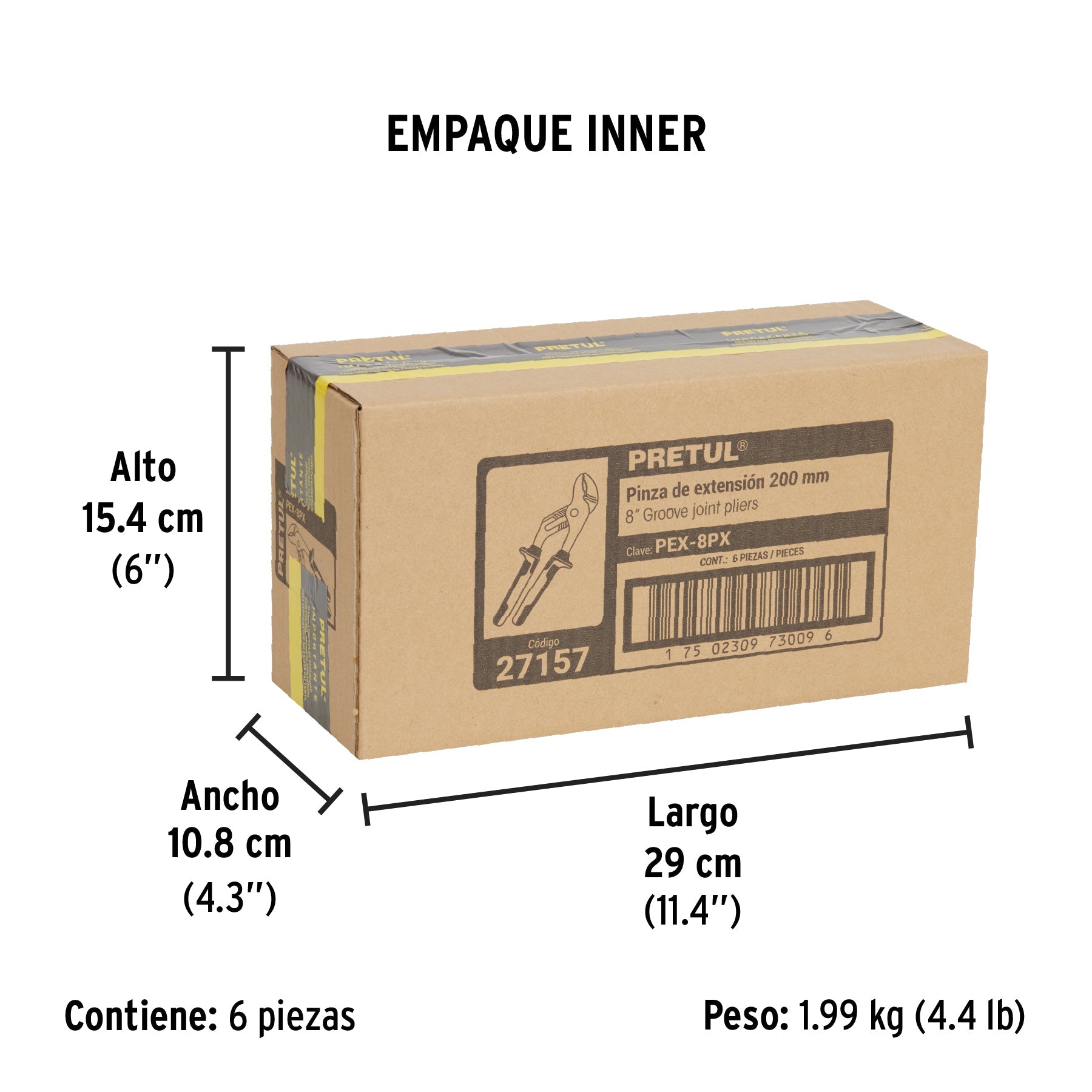 Pinza de extensión 8" mango Comfort Grip, PRETUL - Empaque