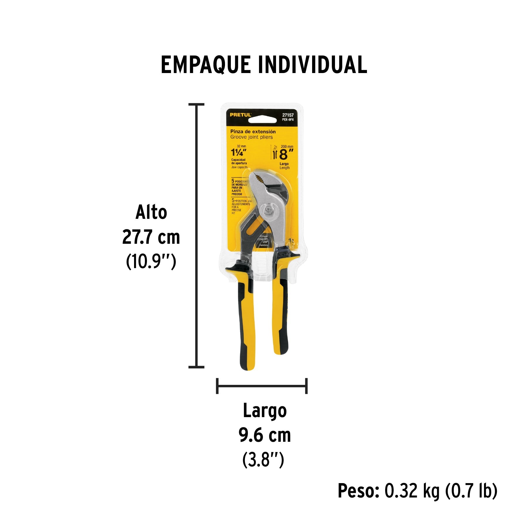 Pinza de extensión 8" mango Comfort Grip, PRETUL - Empaque