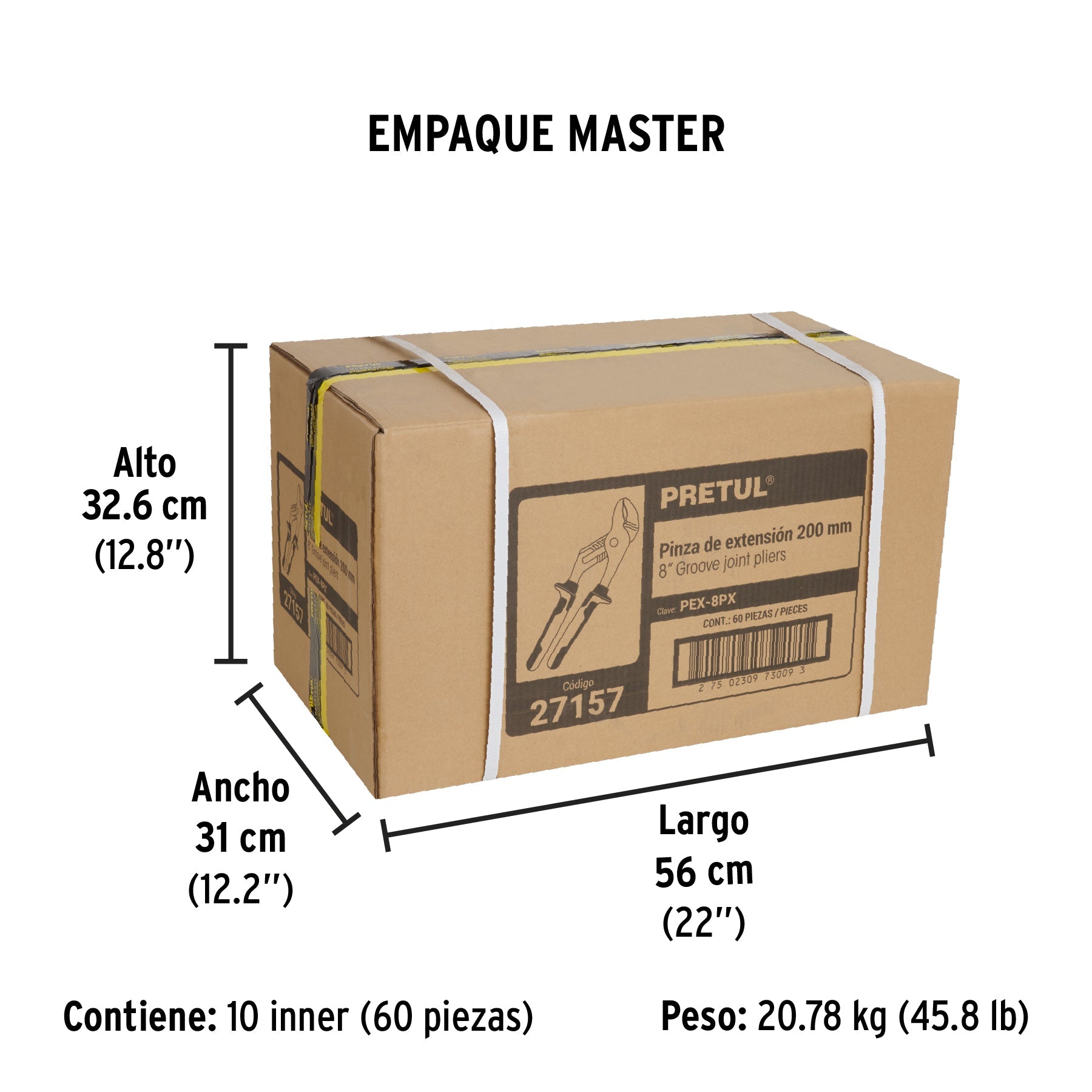 Pinza de extensión 8" mango Comfort Grip, PRETUL - Empaque