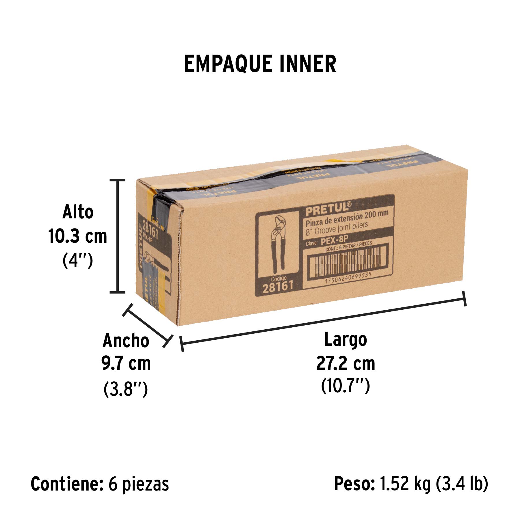 Pinza de extensión 8" mango de PVC, PRETUL - Empaque