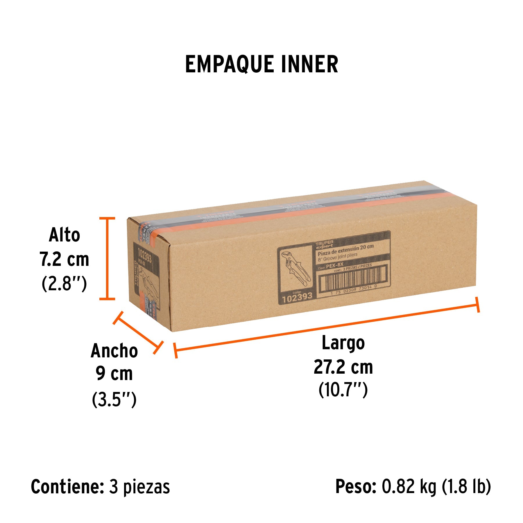 Pinzas de extensión 8" mango Comfort Grip, TRUPER EXPERT - Empaque