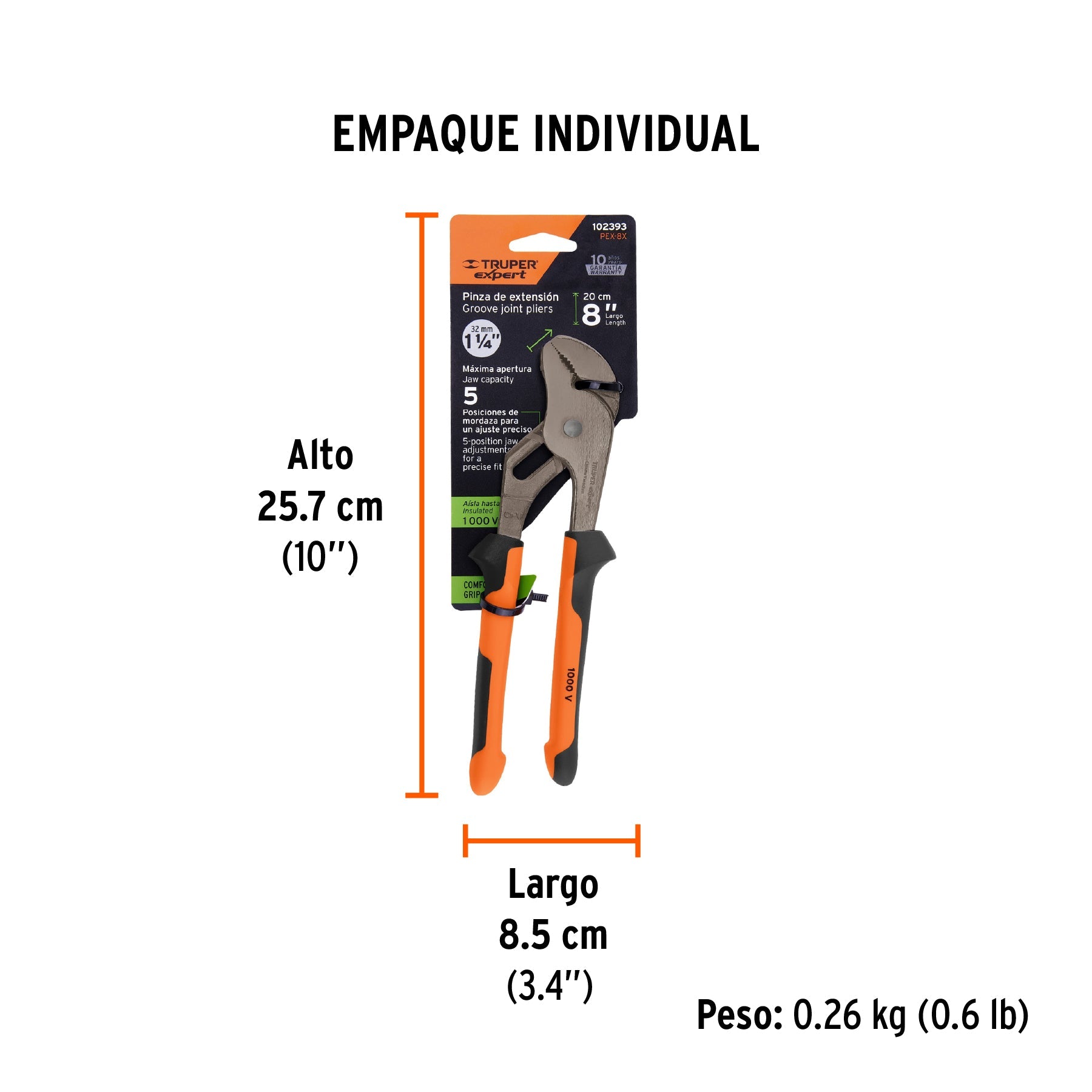 Pinzas de extensión 8" mango Comfort Grip, TRUPER EXPERT - Empaque