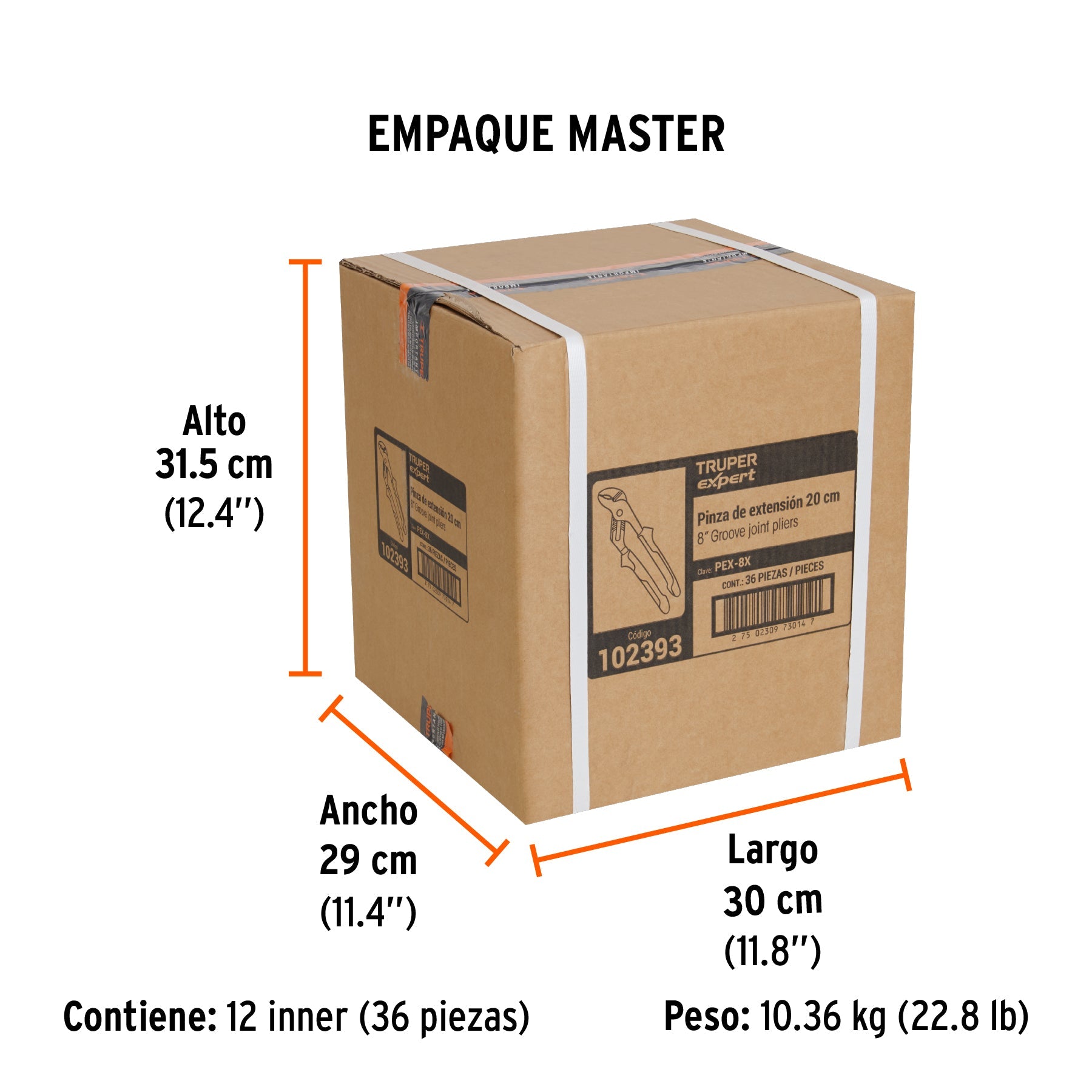 Pinzas de extensión 8" mango Comfort Grip, TRUPER EXPERT - Empaque