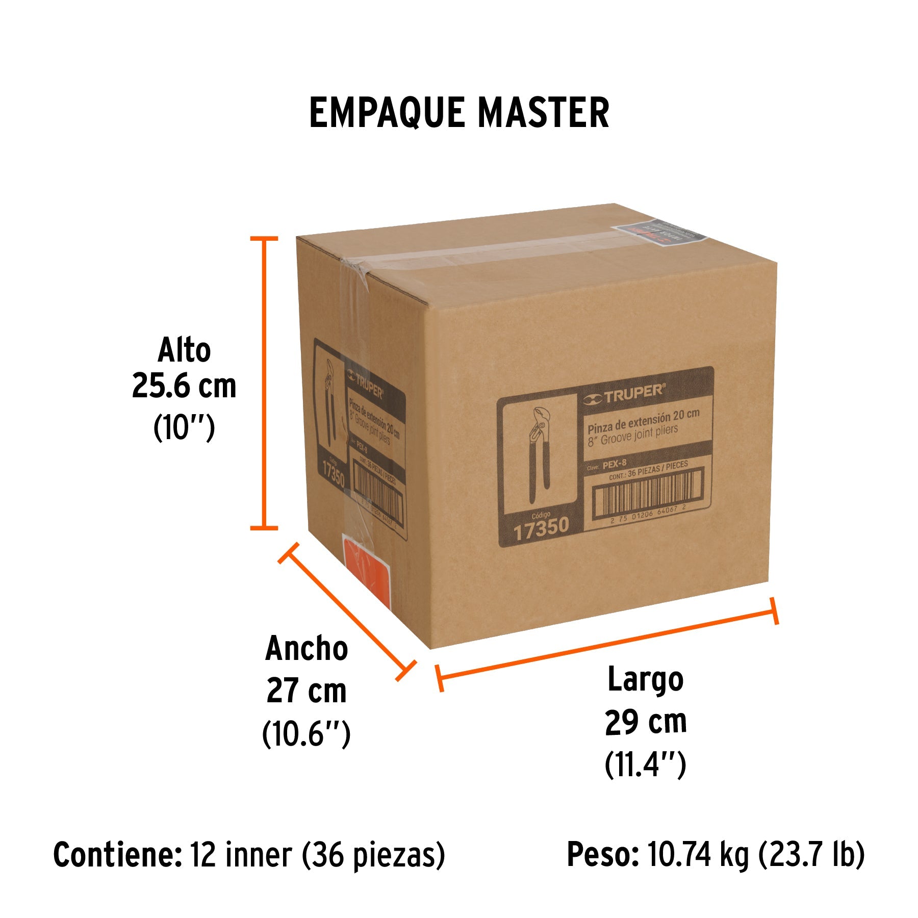 Pinza de extensión 8" mango de PVC, TRUPER - Empaque