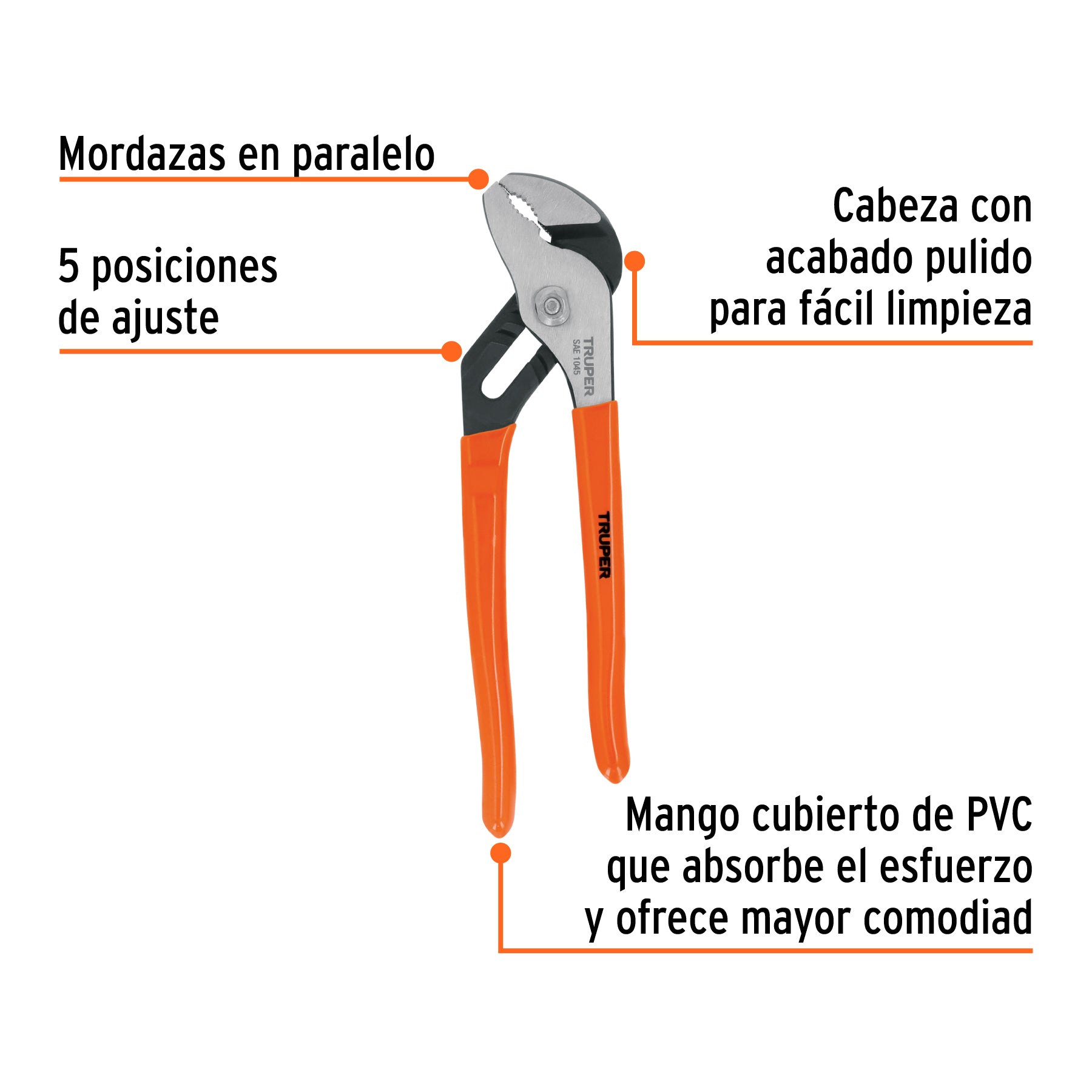 Pinza de extensión 8" mango de PVC, TRUPER