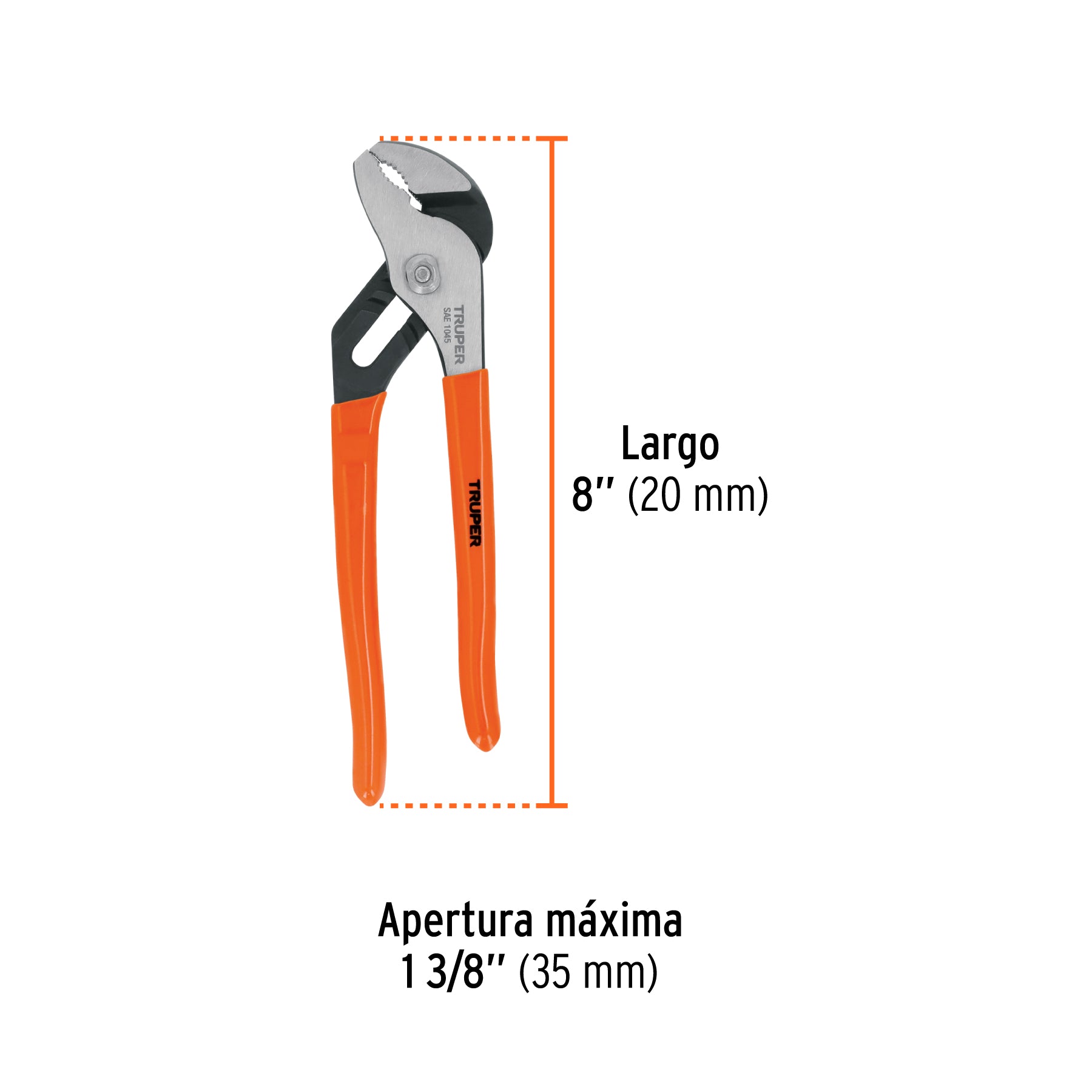 Pinza de extensión 8" mango de PVC, TRUPER